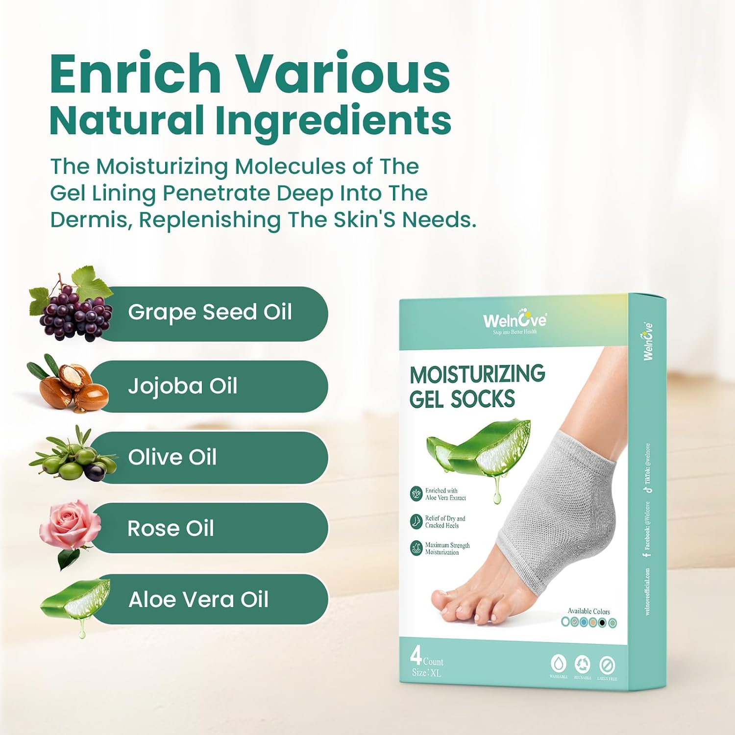 Detalle 1 de Welnove Moisturizing Heel Socks Extra Large