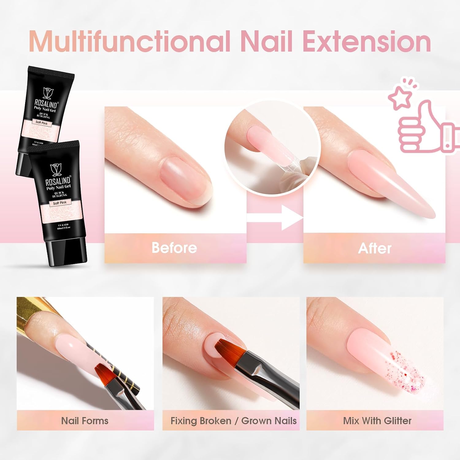 Thumbnail 6 de ROSALIND NRP-59 Soft Pink Poly Nail Gel Builder, 2 oz, UV/LED-Cured