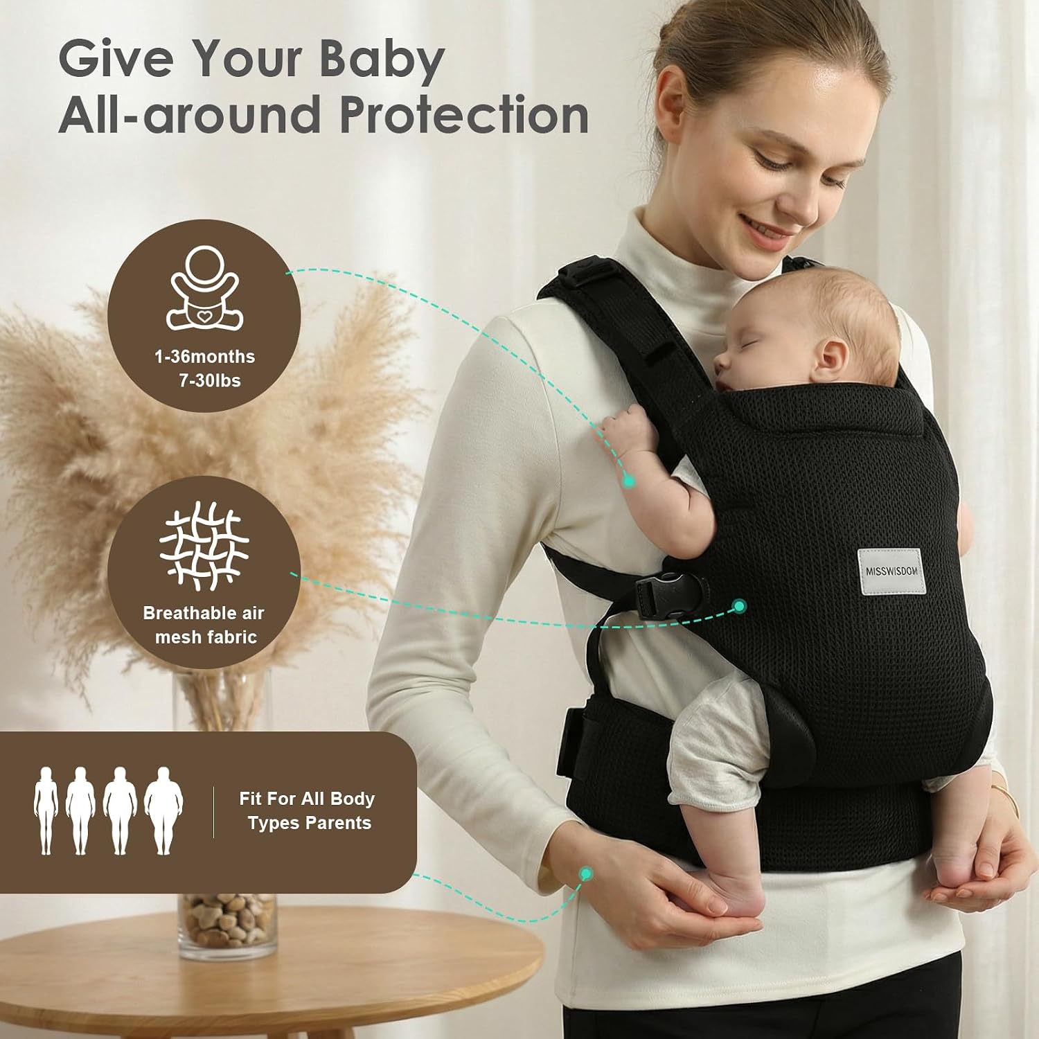 Detalle de MISSWISDOM Baby Carrier, Black