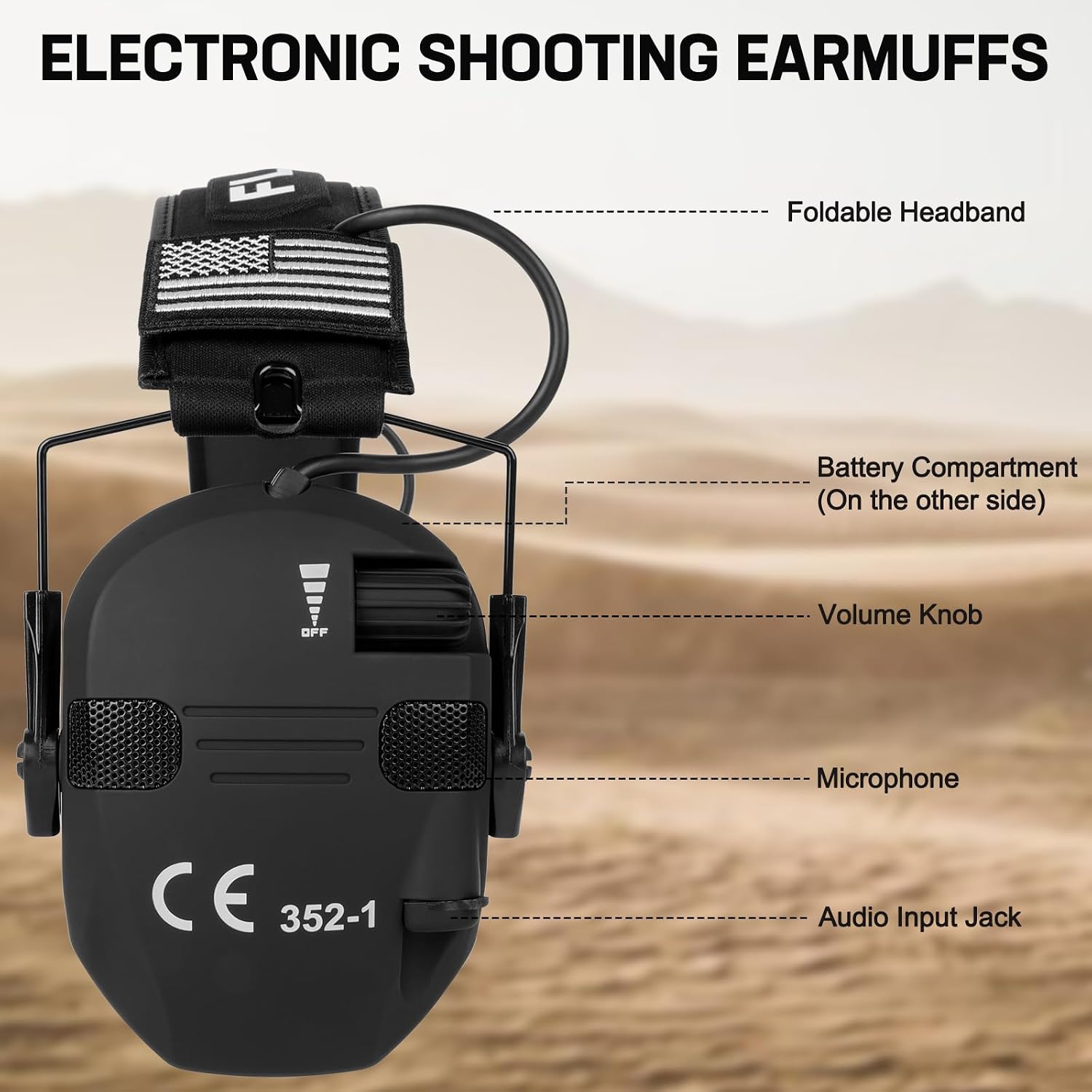 Detalle 1 de Floriogra 2-Pack Electronic Shooting Ear Muffs, 5X Sound Amplification, NRR 26 dB