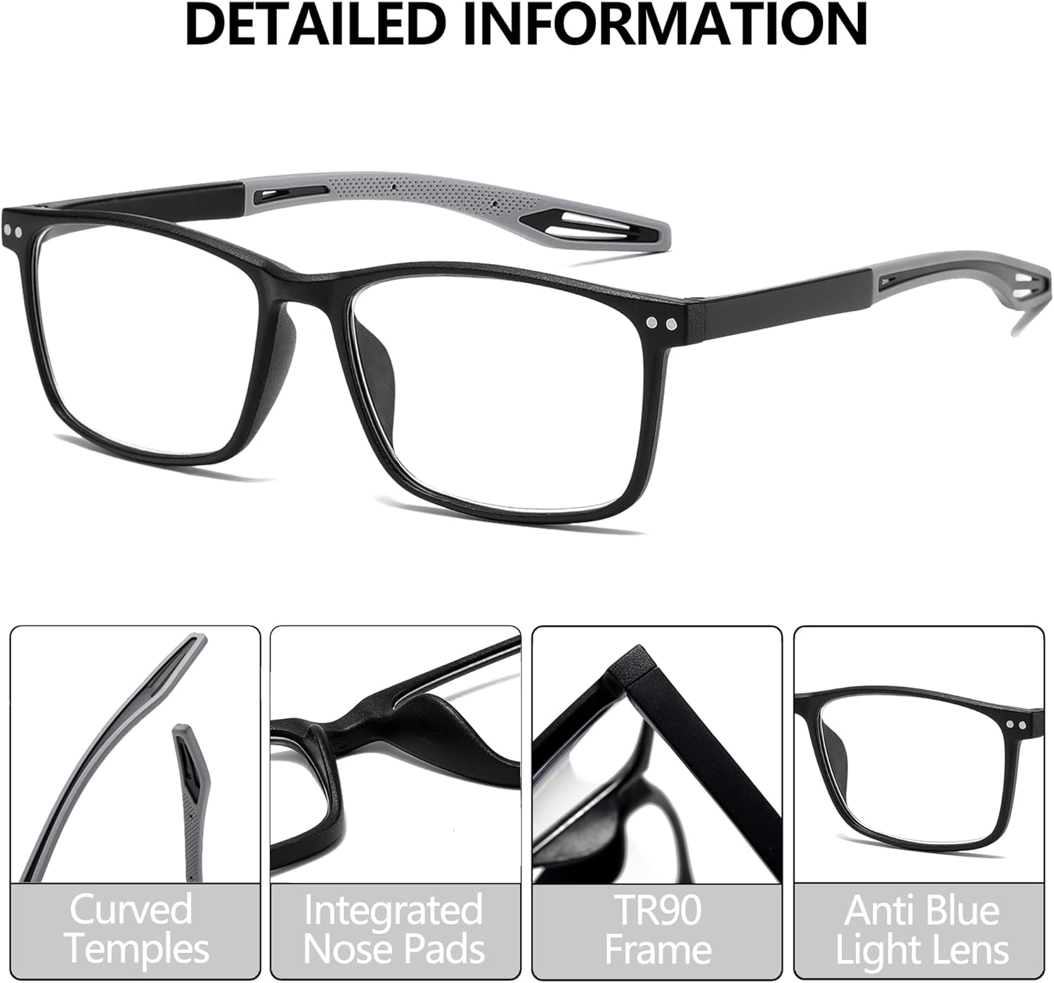 Detalle de Fsread 3 Pack Reading Glasses for Men – Sporty Lightweight Blue Light Blocking Readers