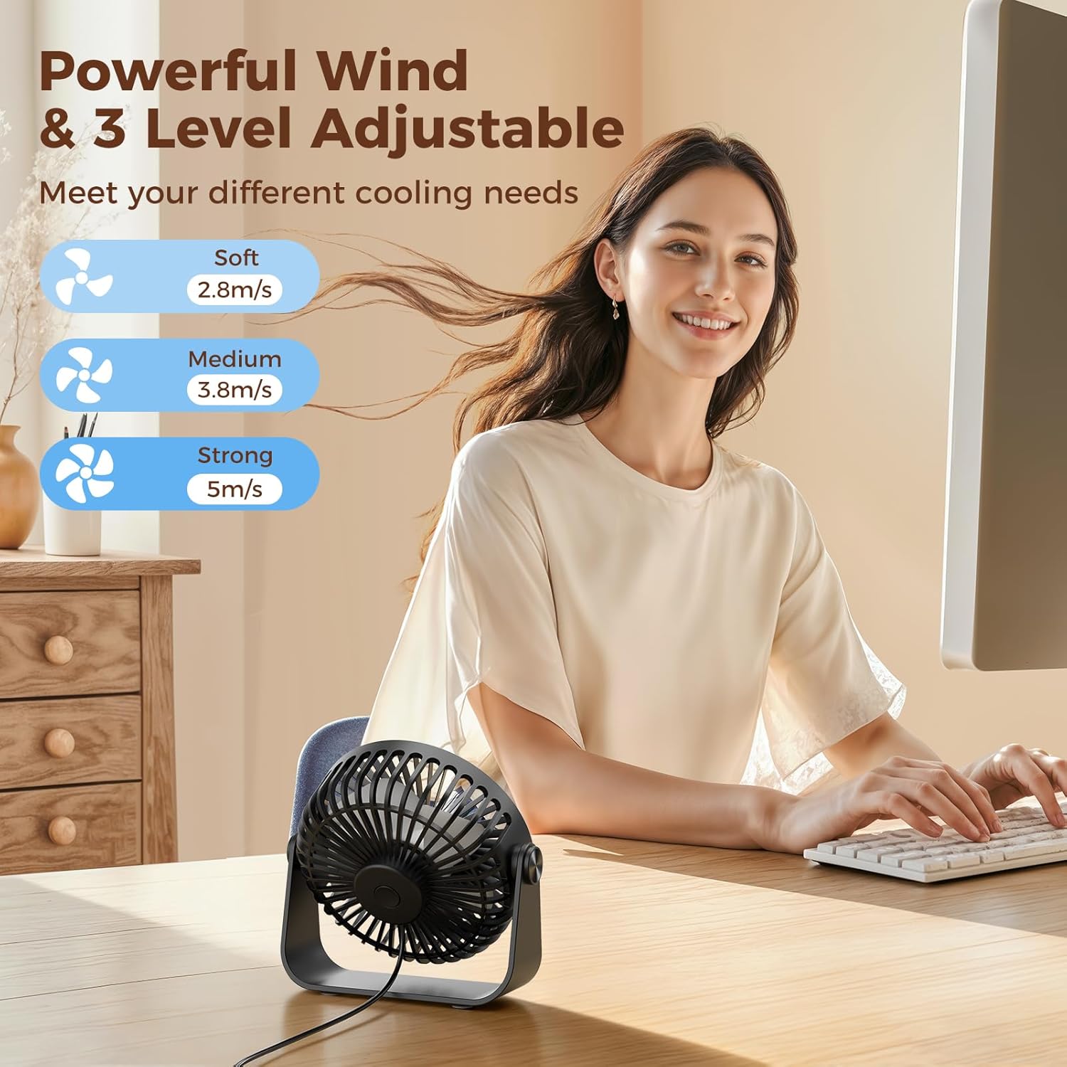 Thumbnail 1 de TriPole USB-Schreibtischventilator – kompakt, 3 Geschwindigkeiten, 360° Kopfverdrehung