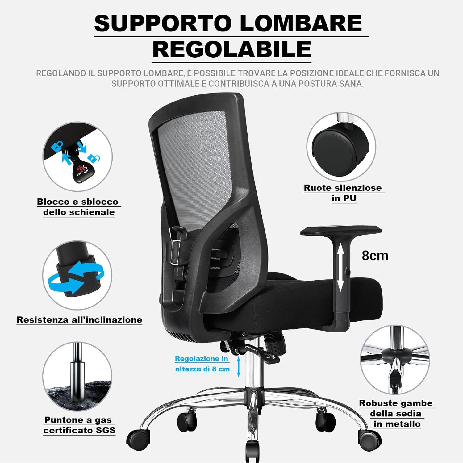 Detalle de MELOKEA XXL: Sedia da Ufficio Ergonomica Big & Tall con Seduta Ultra-Spessa 14 cm e Portata 200 kg