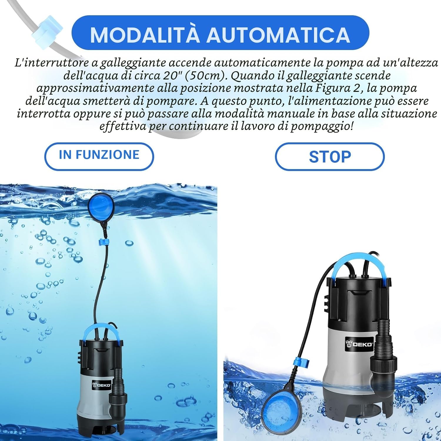 Detalle de Pompa Sommersa DEKO 750W per Acque Sporche, Immersione fino a 7 m, 14000 L/h