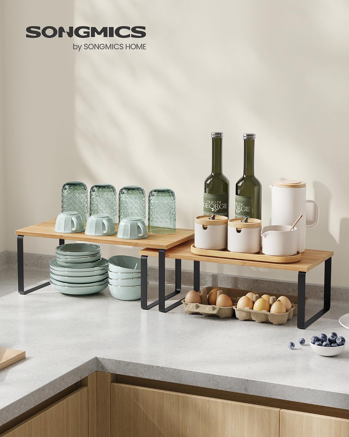 Thumbnail 2 de SONGMICS KCS200B01 Spice Rack set of 2 cupboard shelf organisers (expandable, stackable)