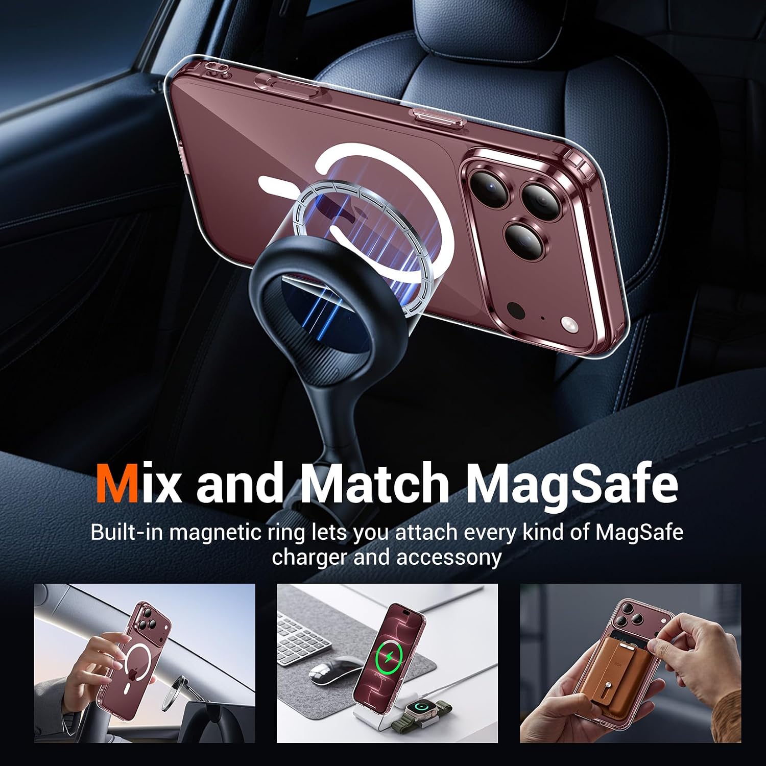 Detalle de Temdan Clear iPhone 17 Pro Max Case with 9H Screen Protector, MagSafe-Compatible Magnetic Slim Case