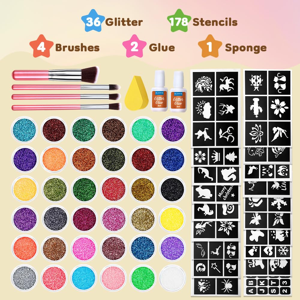Thumbnail 6 de Bledras Glitzer Tattoo Set Kinder 178 Schablonen