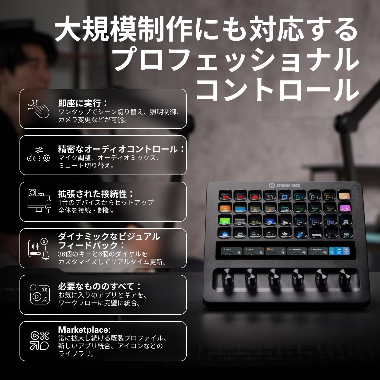 Thumbnail 2 de Elgato Stream Deck + XL カスタマイズ可能なコントロールデバイス、36キー・6ダイヤル・タッチストリップ搭載