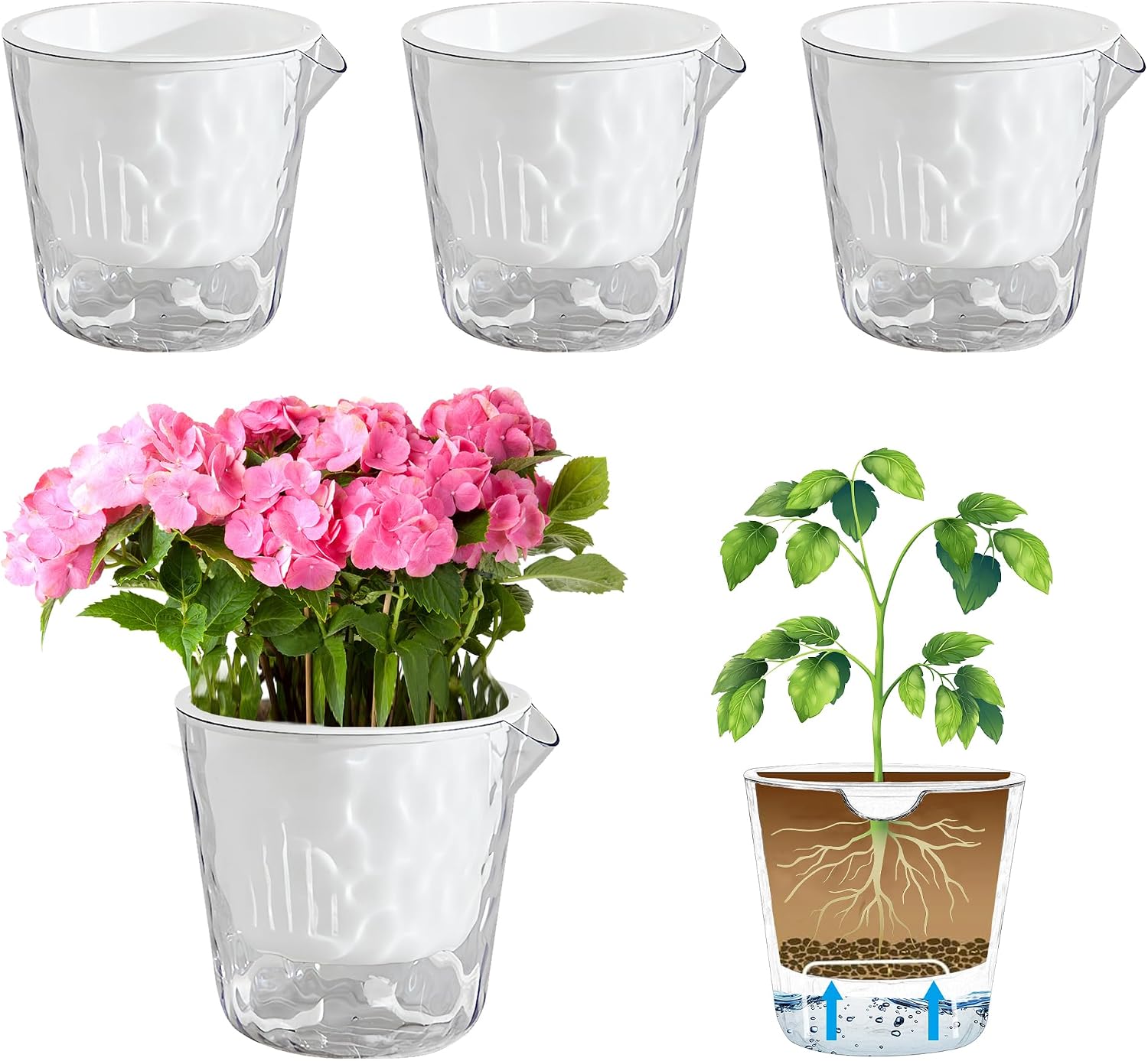 Detalle de Rodison RDS020-WH självvattnande krukor, 18 cm, kristallin isoptik, 4-pack