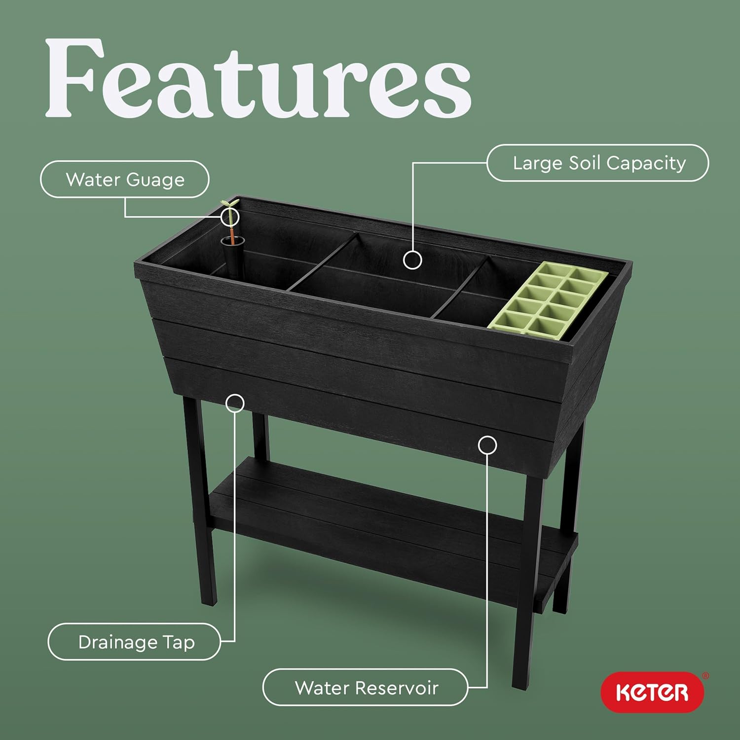 Detalle de Keter Urban Bloomer 12.7 Gallon Raised Garden Bed with Self-Watering Gauge