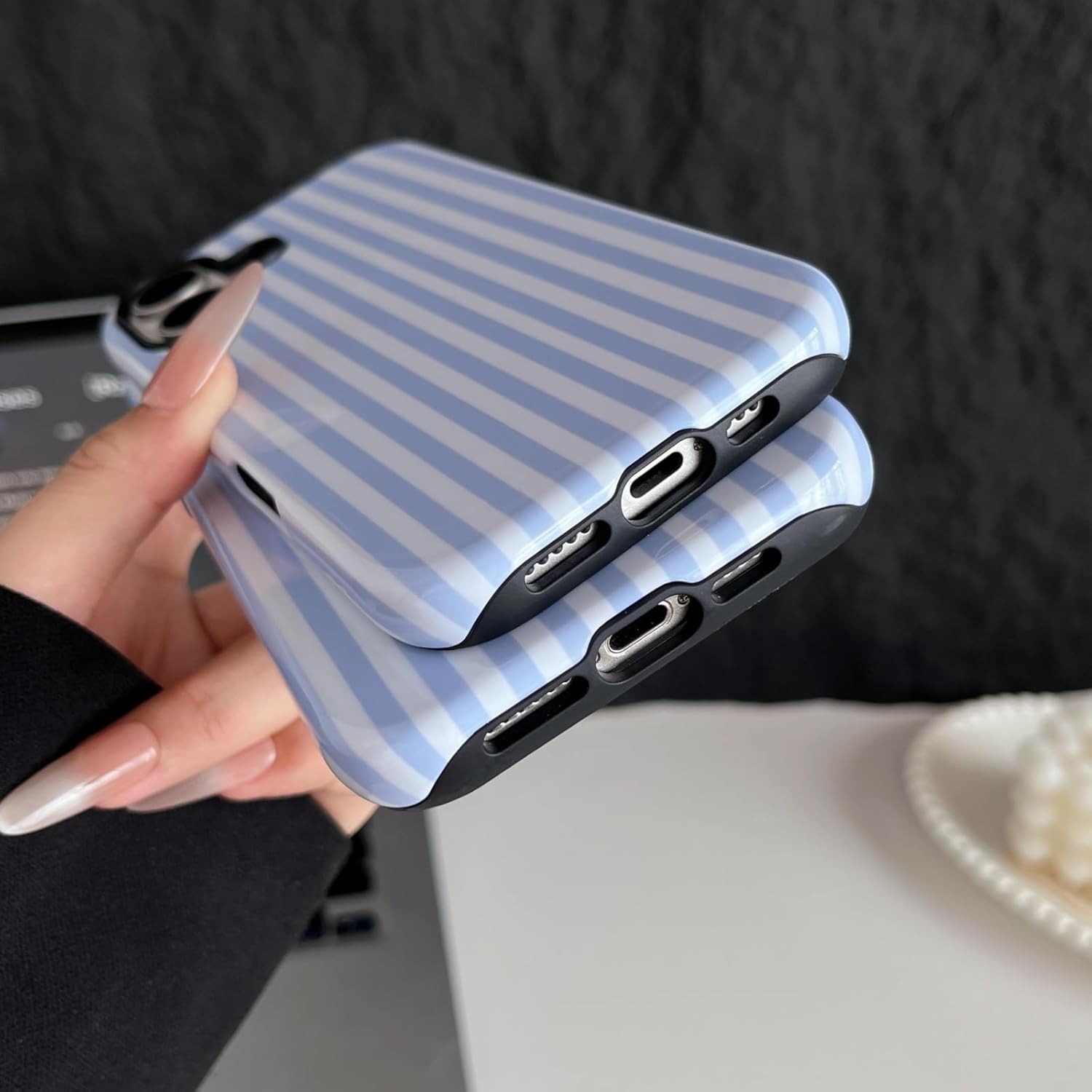 Thumbnail 6 de Longlayss iPhone 17 Case: Cute Striped Shockproof Slim Cover (Light Blue)