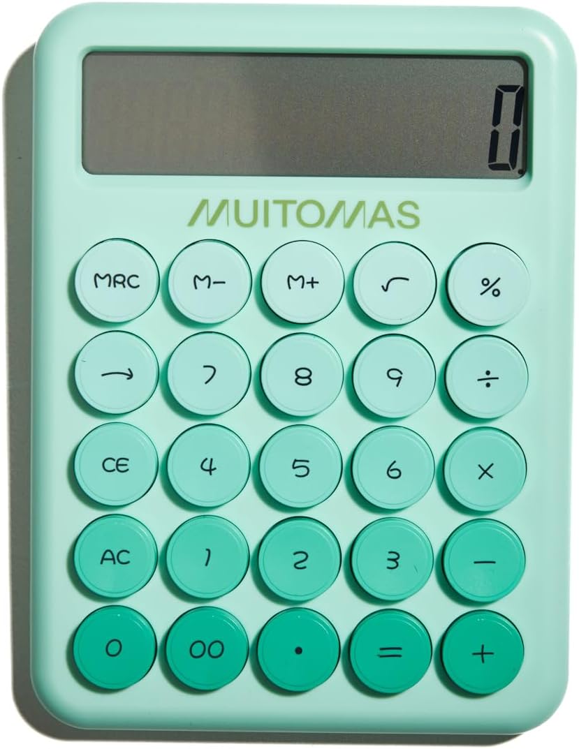 Detalle de Muitomas Calcolatrice tascabile con display ampio fino a 12 cifre, batteria AAA (Peach Fuzz)