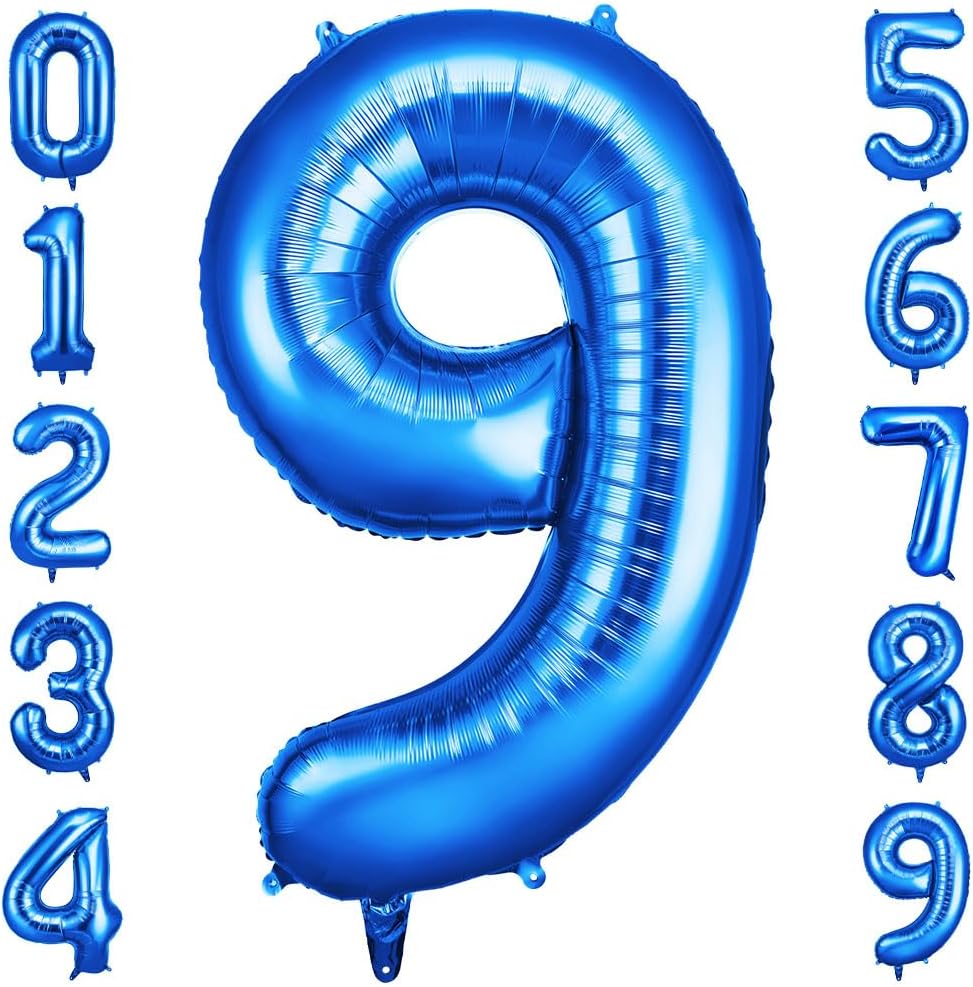 Detalle de OFFCUP Giant Number 9 Blue Foil Balloon, 101 cm Birthday Decoration