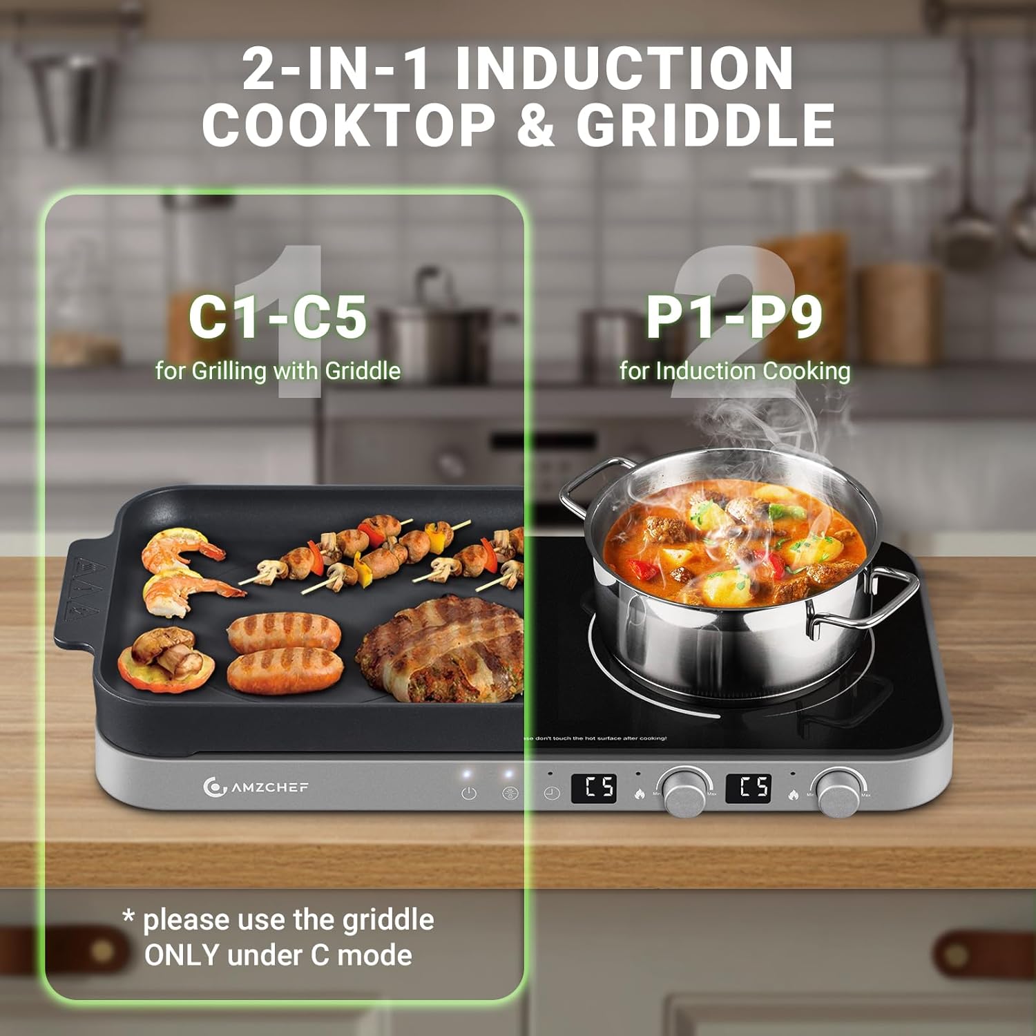 Thumbnail 4 de AMZCHEF Double Induction Cooktop 1800W