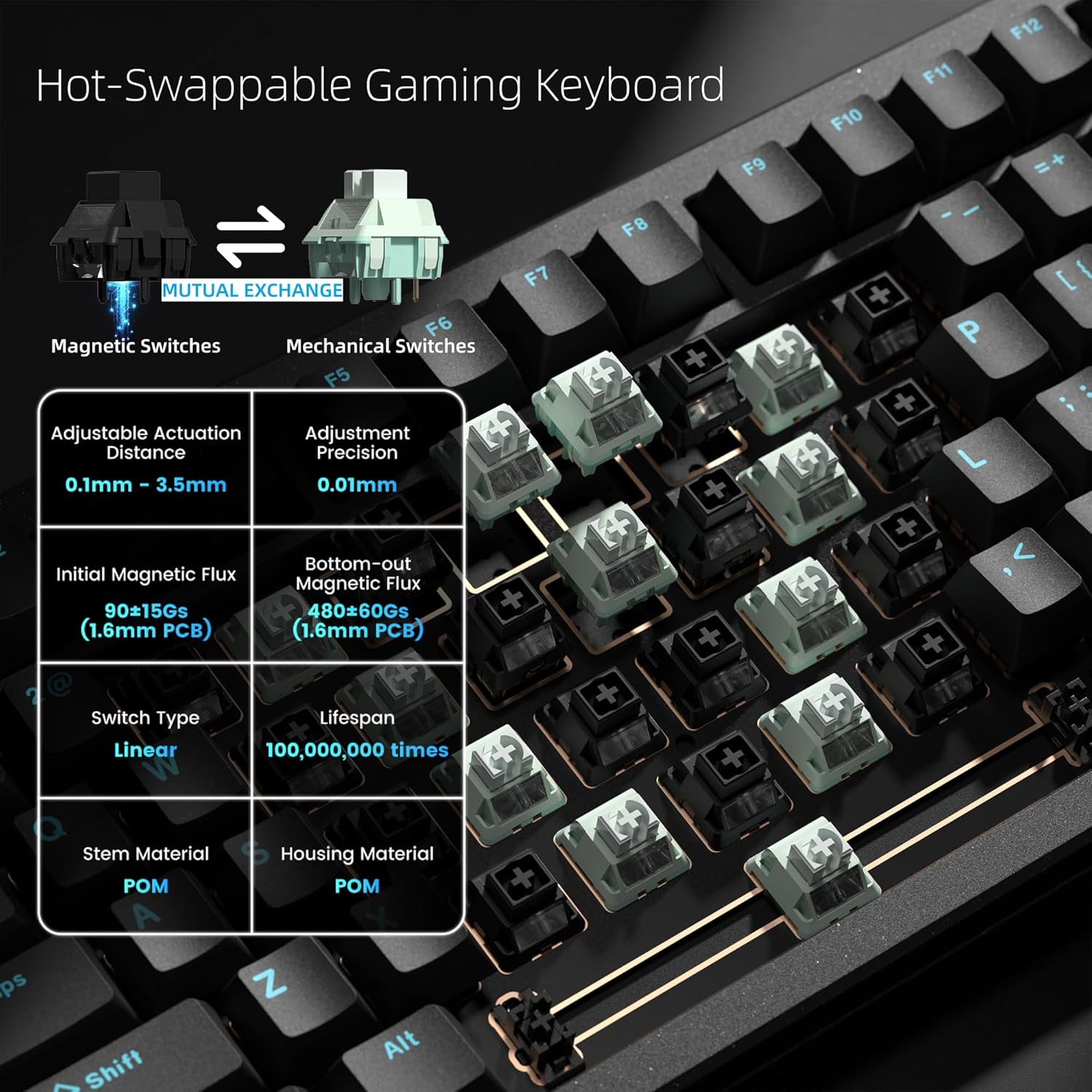 Thumbnail 2 de Womier SK75 TMR/HE 75% Hall Effect Wireless Mechanical Keyboard (Rapid Trigger, Hot-Swap, BT/2.4G/USB-C)