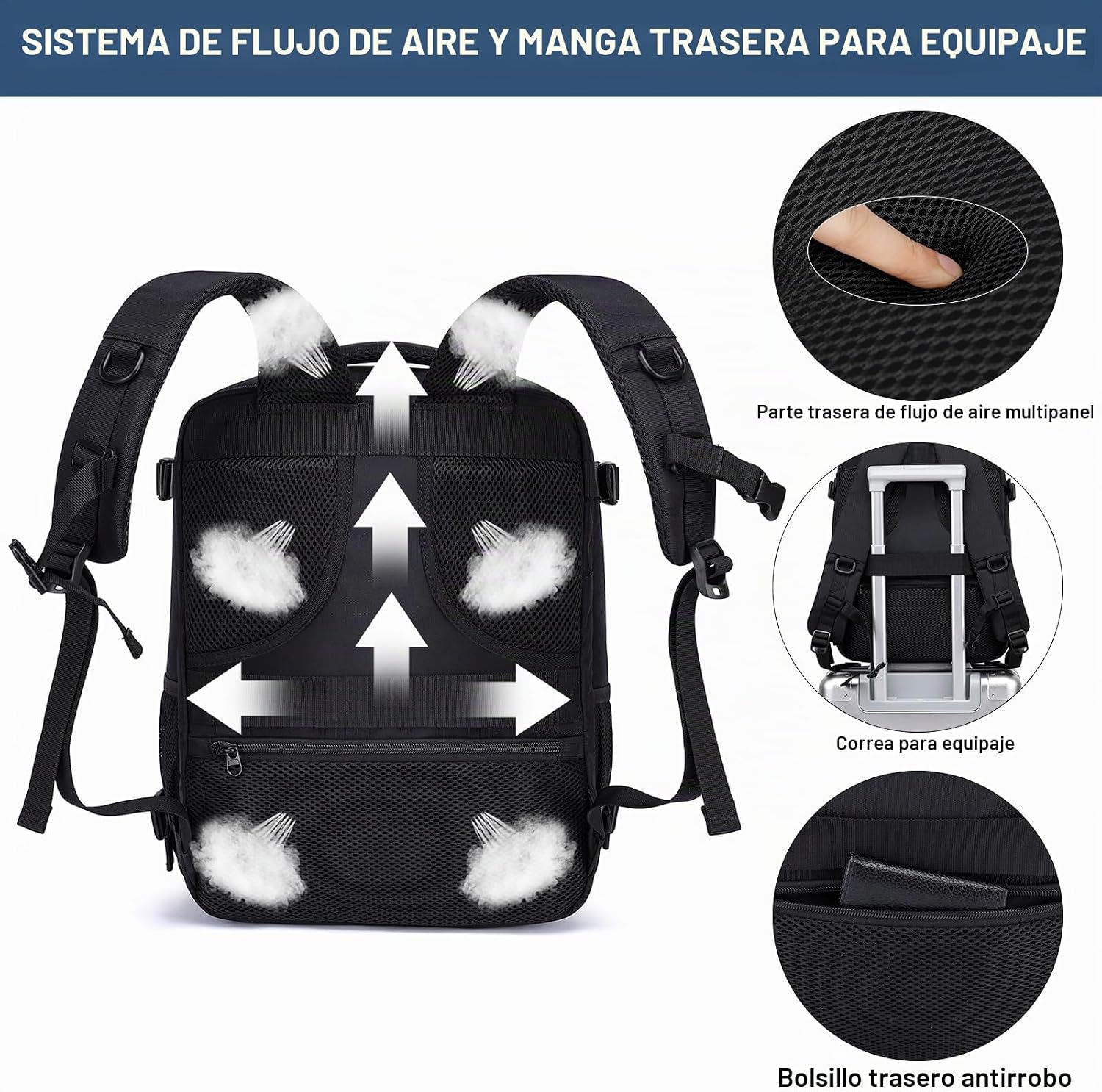 Thumbnail 6 de Mochila Viaje 40x30x20 para Ryanair, Vueling, Mochila Cabina 40x20x30 Mochila Viaje Cabina Avion con Compartimento Impermeable 24L Equipaje de Mano Bolsa Portatil 14 Pulgadas para Trabajo, Viajes
