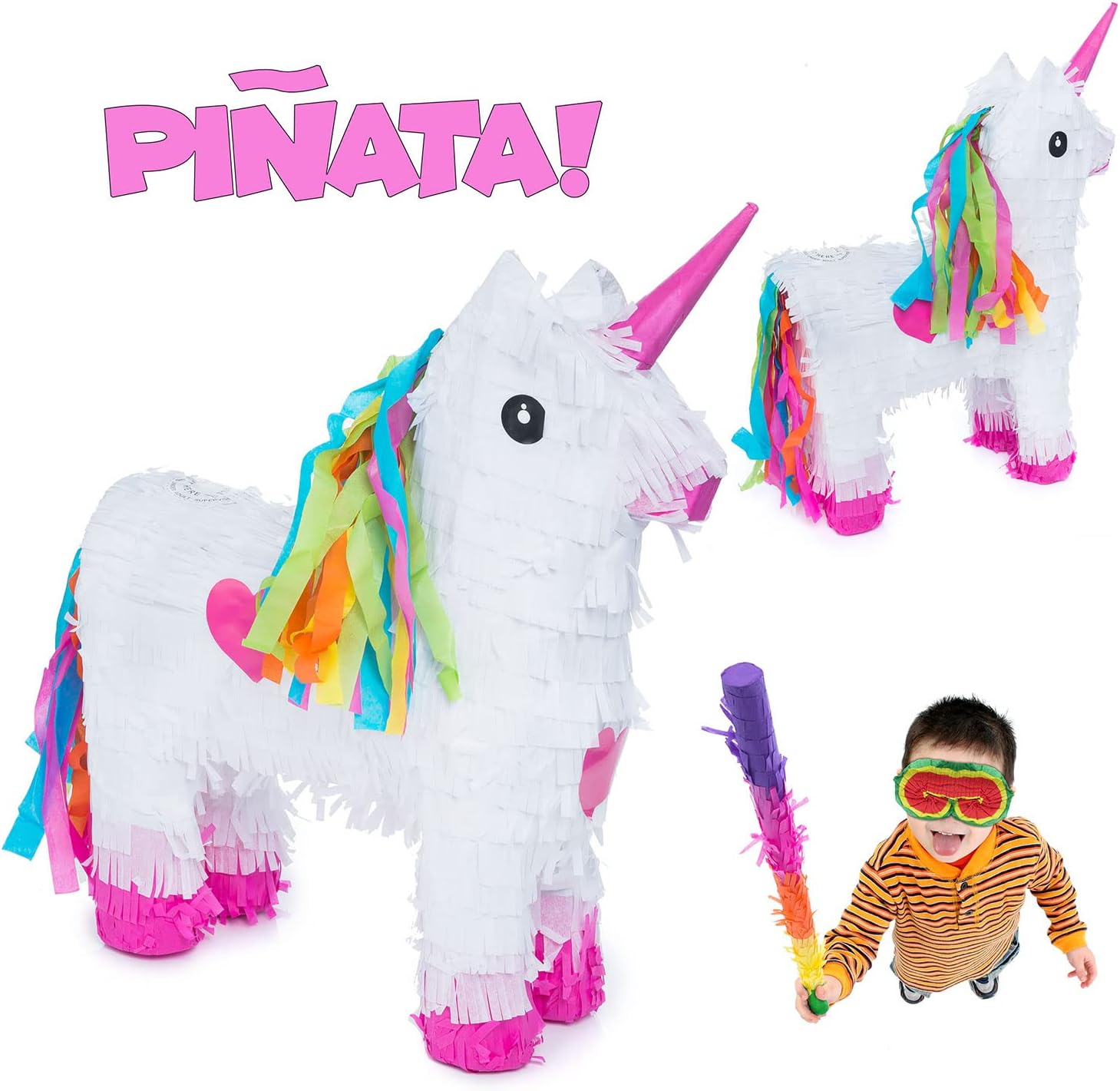 Detalle 2 de Pinata Party-Dekoration Einhorn – Befüllbar mit Süßigkeiten für Kindergeburtstag und Hochzeit