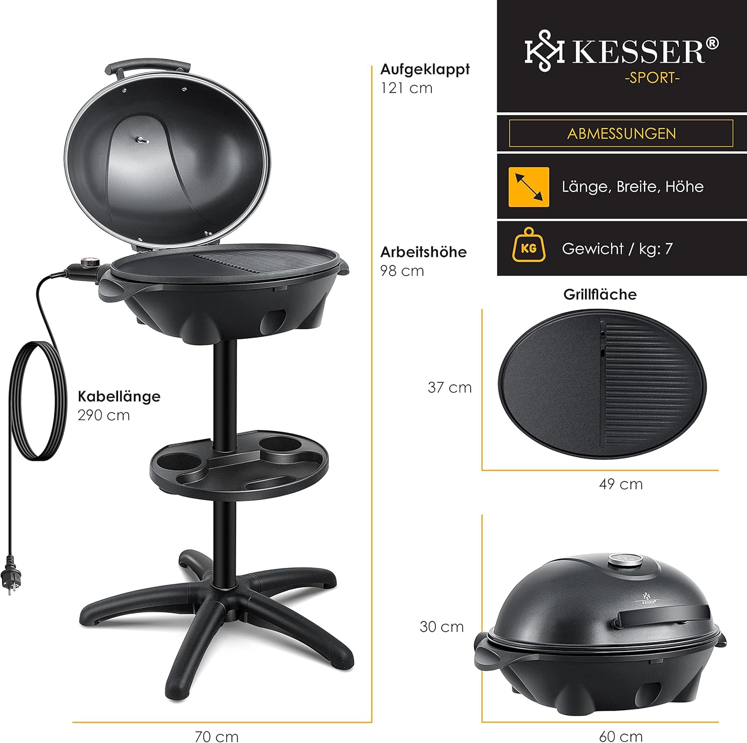 Thumbnail 6 de KESSER® 2in1 Elektrogrill Tischgrill & Standgrill mit Deckel, Thermometer und XXL-Grillplatte (max. 2.400 Watt)