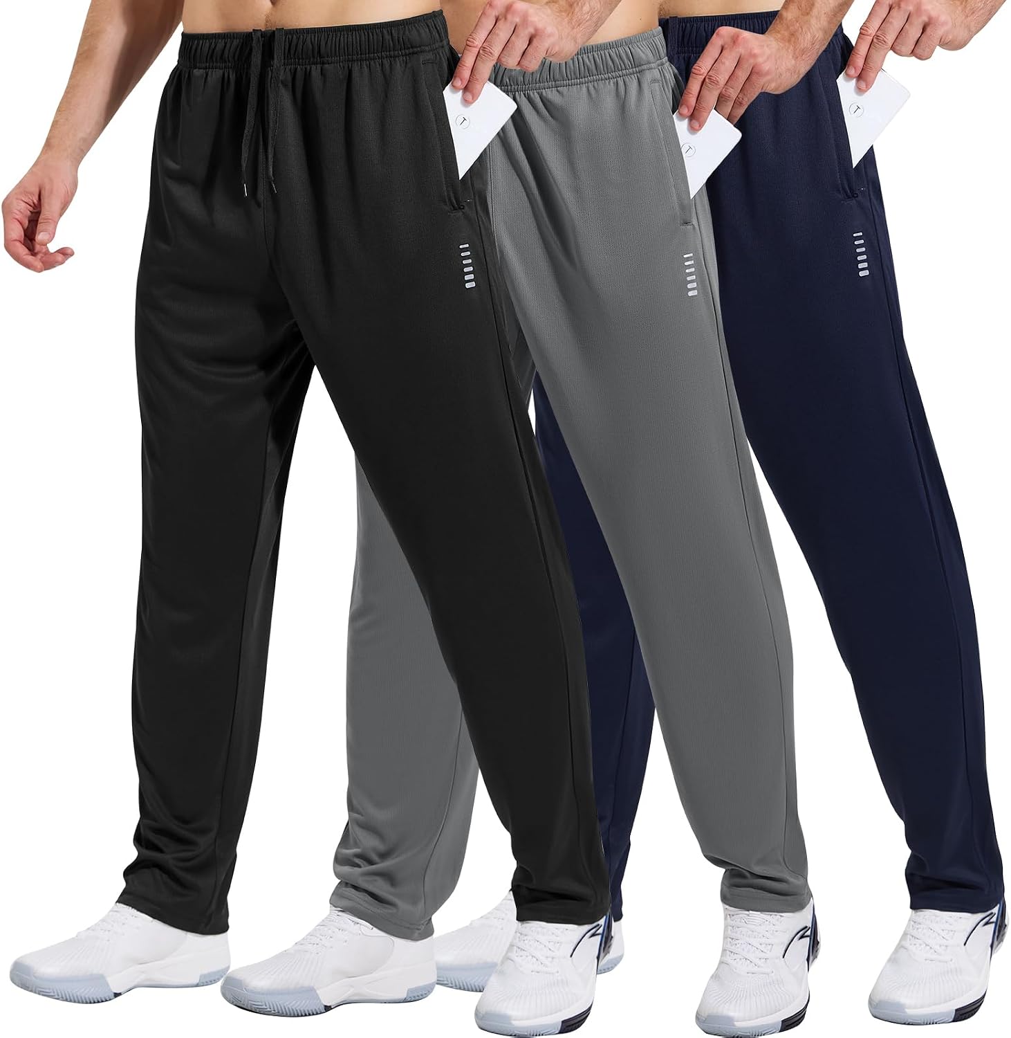 Detalle de HUAKANG 3 Pack Joggers for Men Lightweight Sweatpants with Zipper Pockets