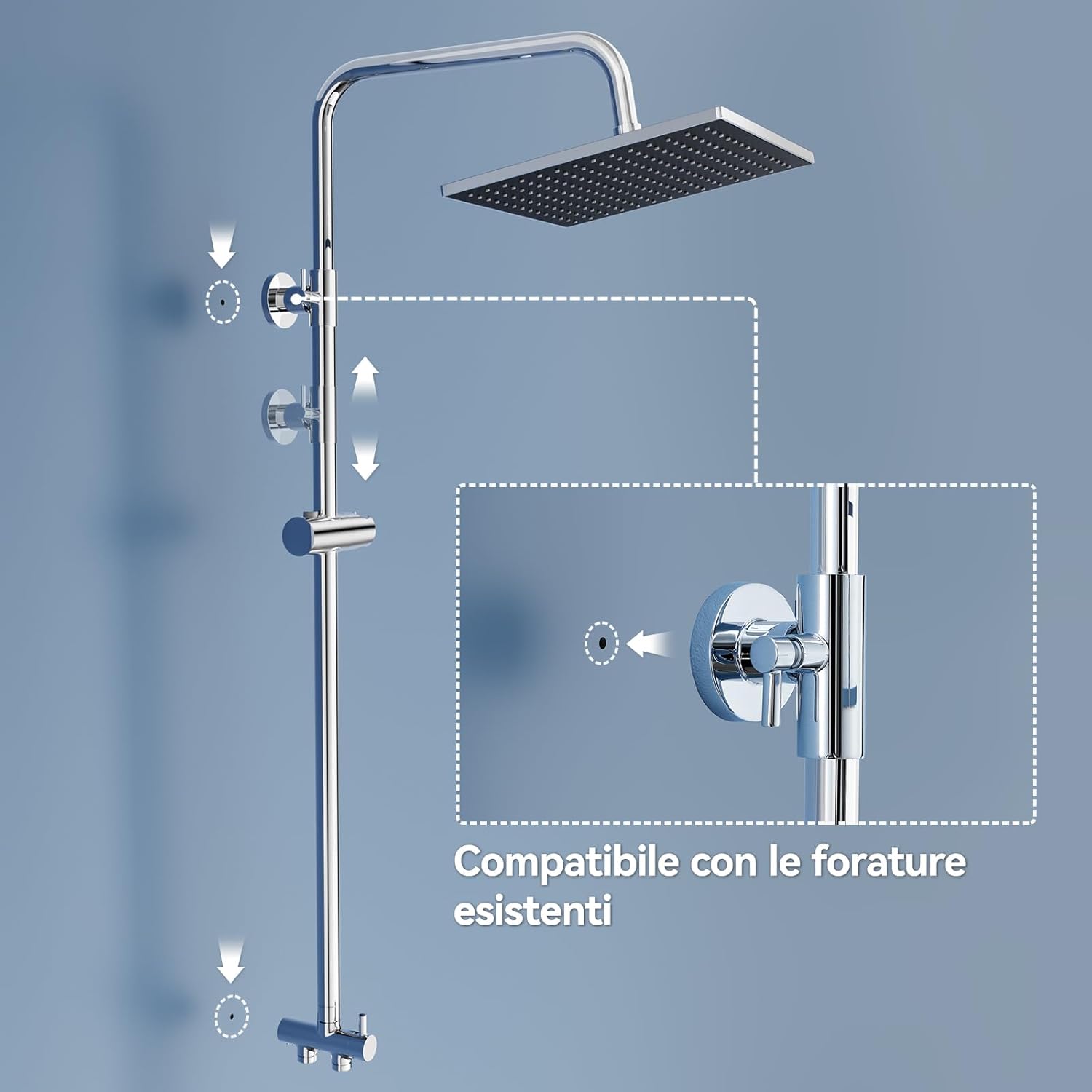 Thumbnail 2 de Auralum Colonna Doccia con Mensola: colonna regolabile 72–110 cm, soffione 25 cm e doccetta multifunzione