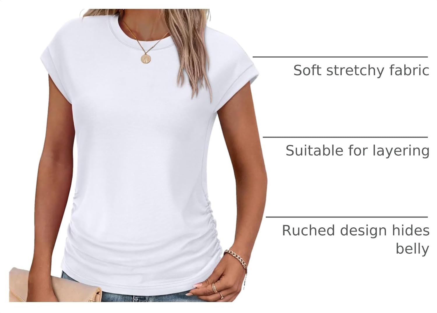 Detalle 2 de SAMPEEL Ruched Cap Sleeve Tee 2025