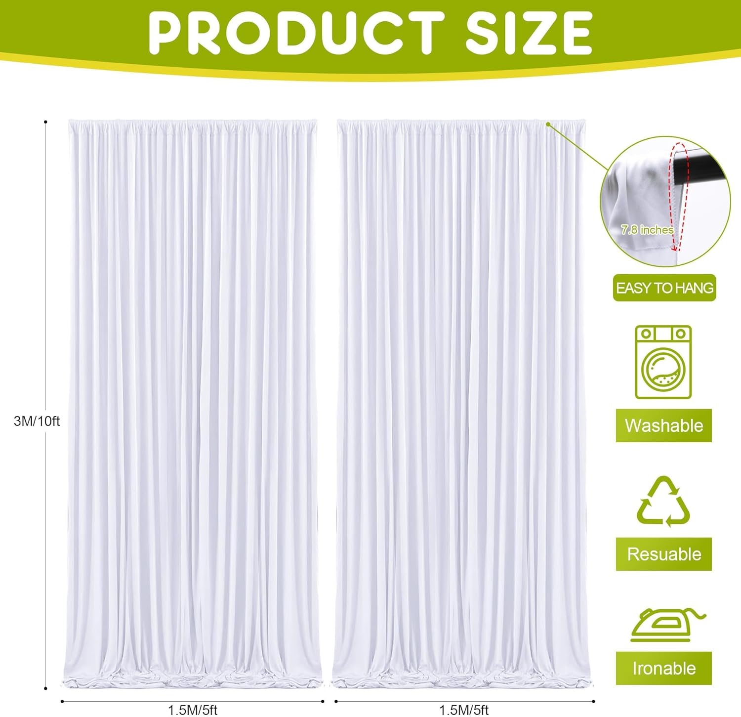 Detalle de Wokceer White 10x10ft Backdrop Curtain (2 Panels, 5x10ft Each) for Parties and Photoshoots