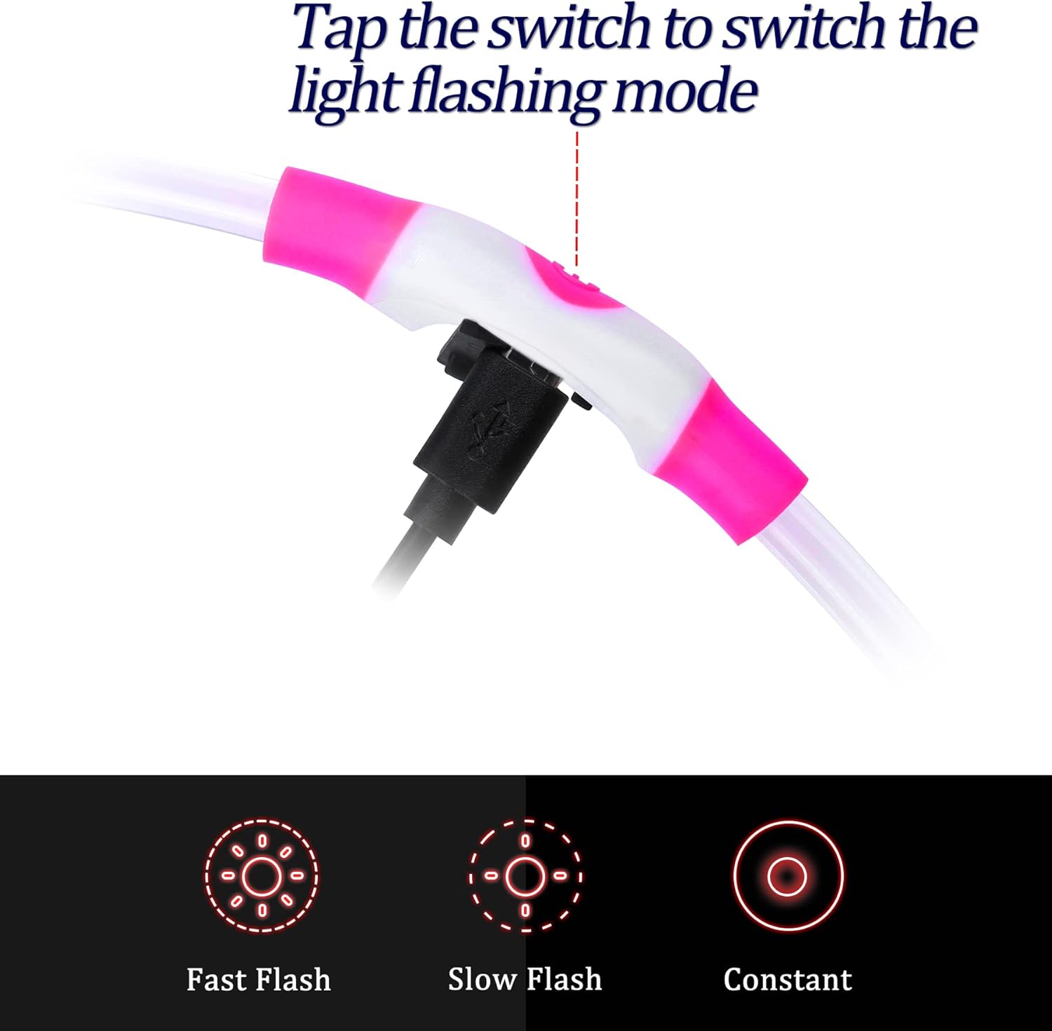 Detalle de Coolzon Collare Luminoso per Cani USB Ricaricabile – LED Regolabile, Impermeabile, 3 Modalità di Luce (Taglie Piccola/Media/Grande) – Rosa