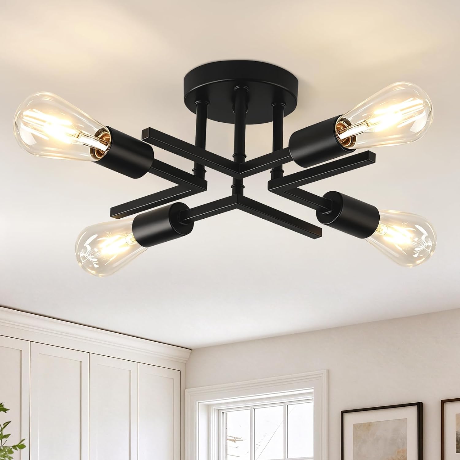 Detalle de SANGFOR ceiling light, 4-Light Matte Black Semi-Flush Sputnik Fixture