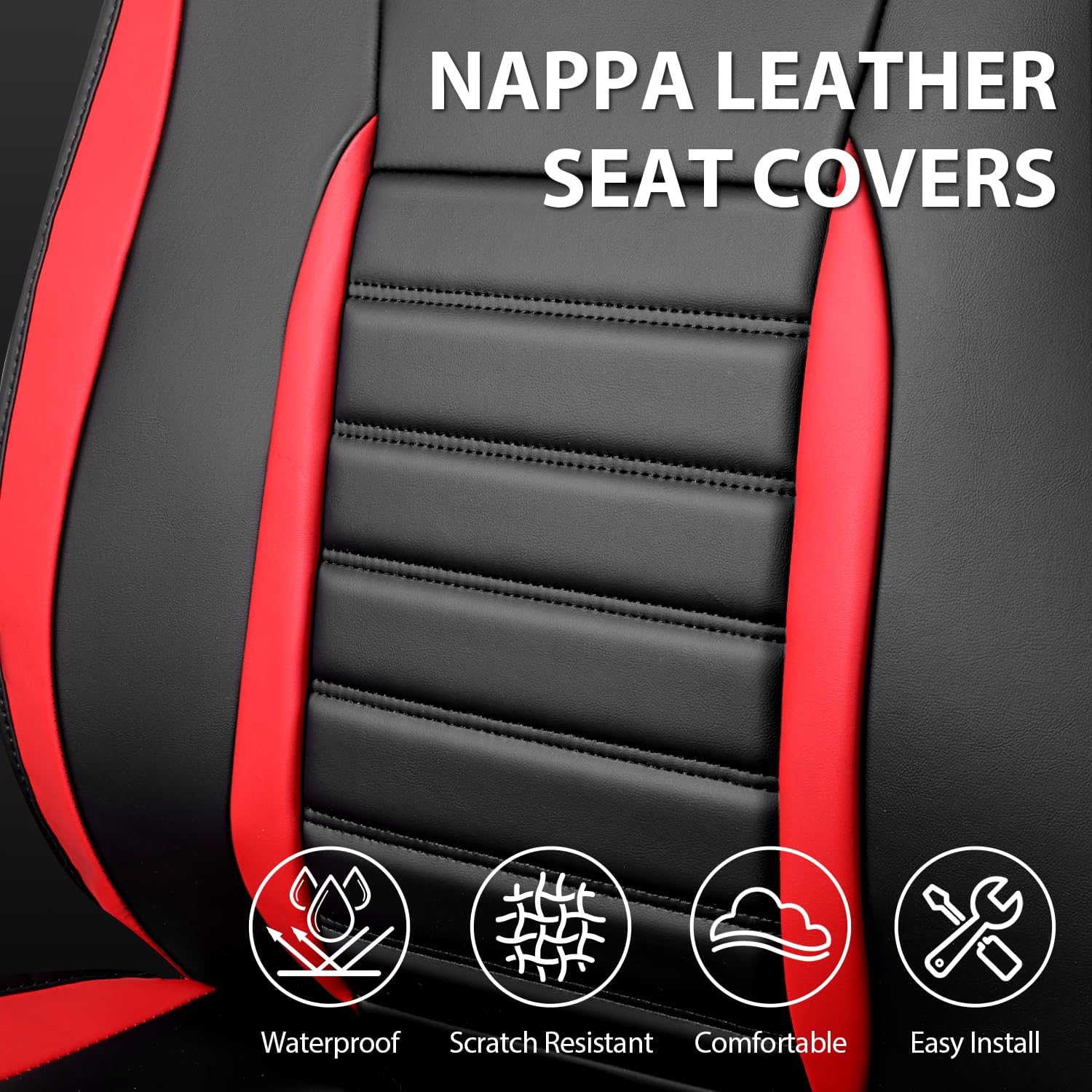 Thumbnail 6 de CAR PASS Nappa Leather Front Car Seat Covers (Waterproof, Anti-Slip, Airbag-Compatible) — Black/Red