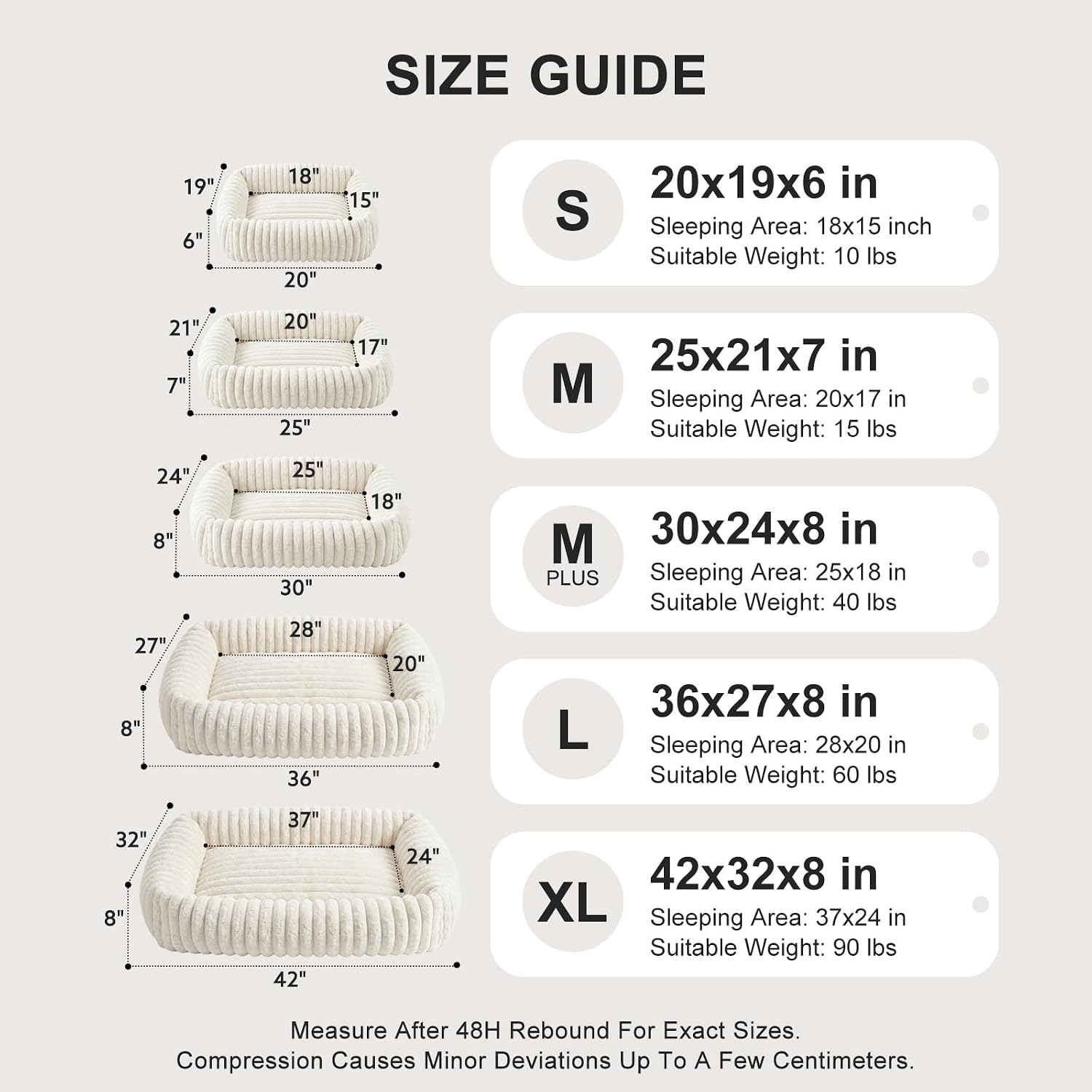 Detalle 1 de FURTIME PB25004-1 Orthopedic Dog Bed, Cream, 20 x 19 x 6 Inches