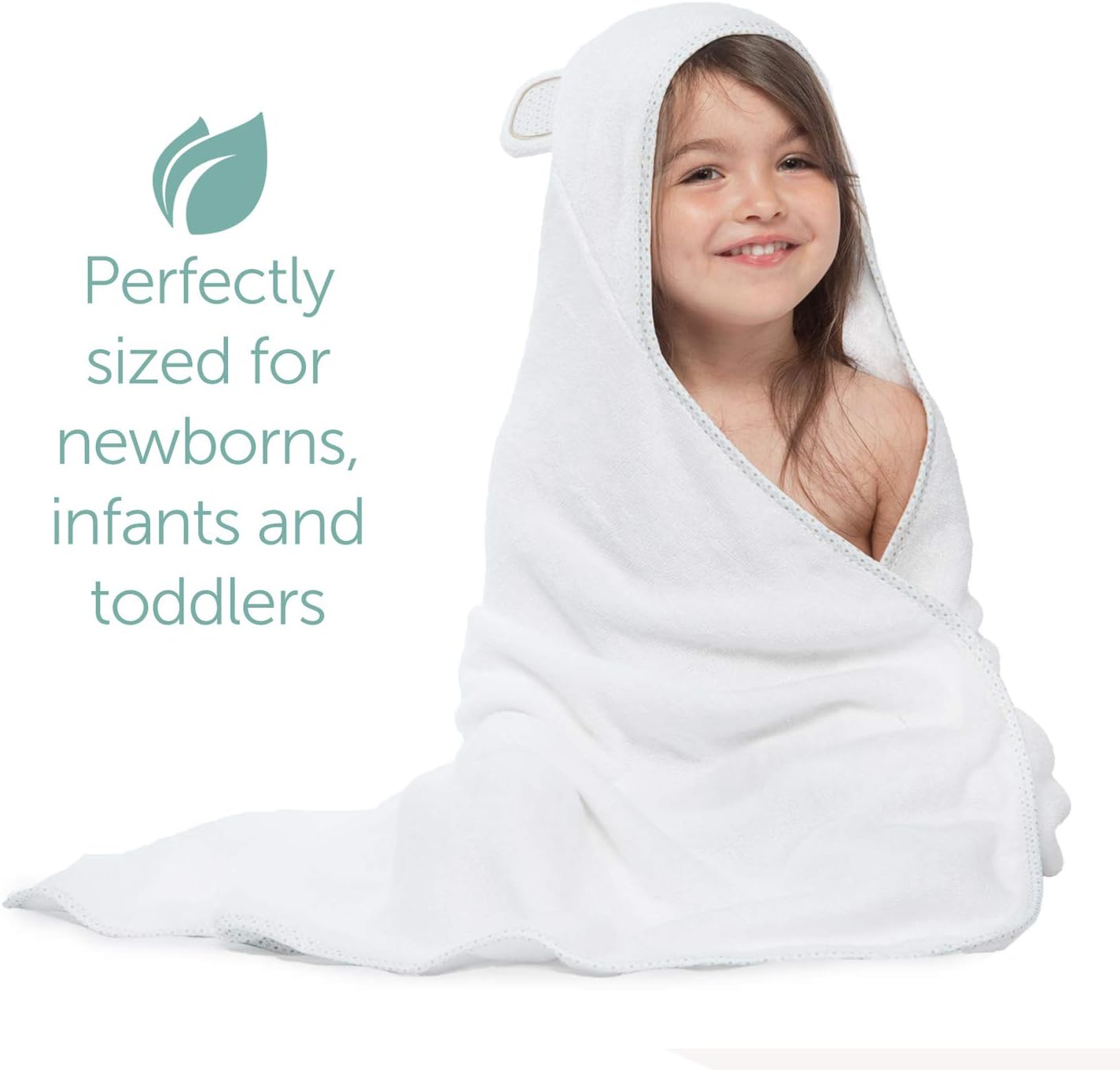 Detalle de MINIBOO Premium Bamboo Baby Towel with Hood (32 x 32 in) – Super soft, absorbent hooded towel for newborns