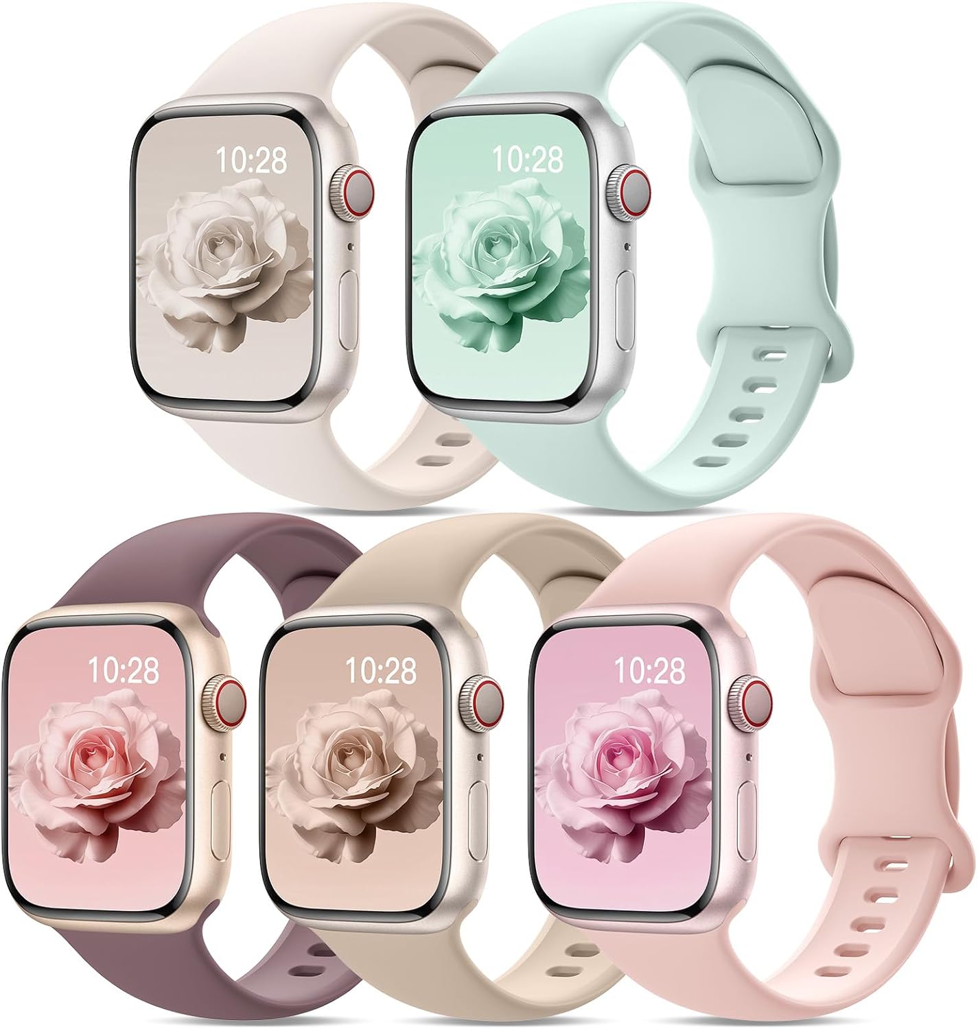 Detalle de Yoohoo 5-Pack Soft Silicone Apple Watch Strap Bands (compatible 38–49mm)