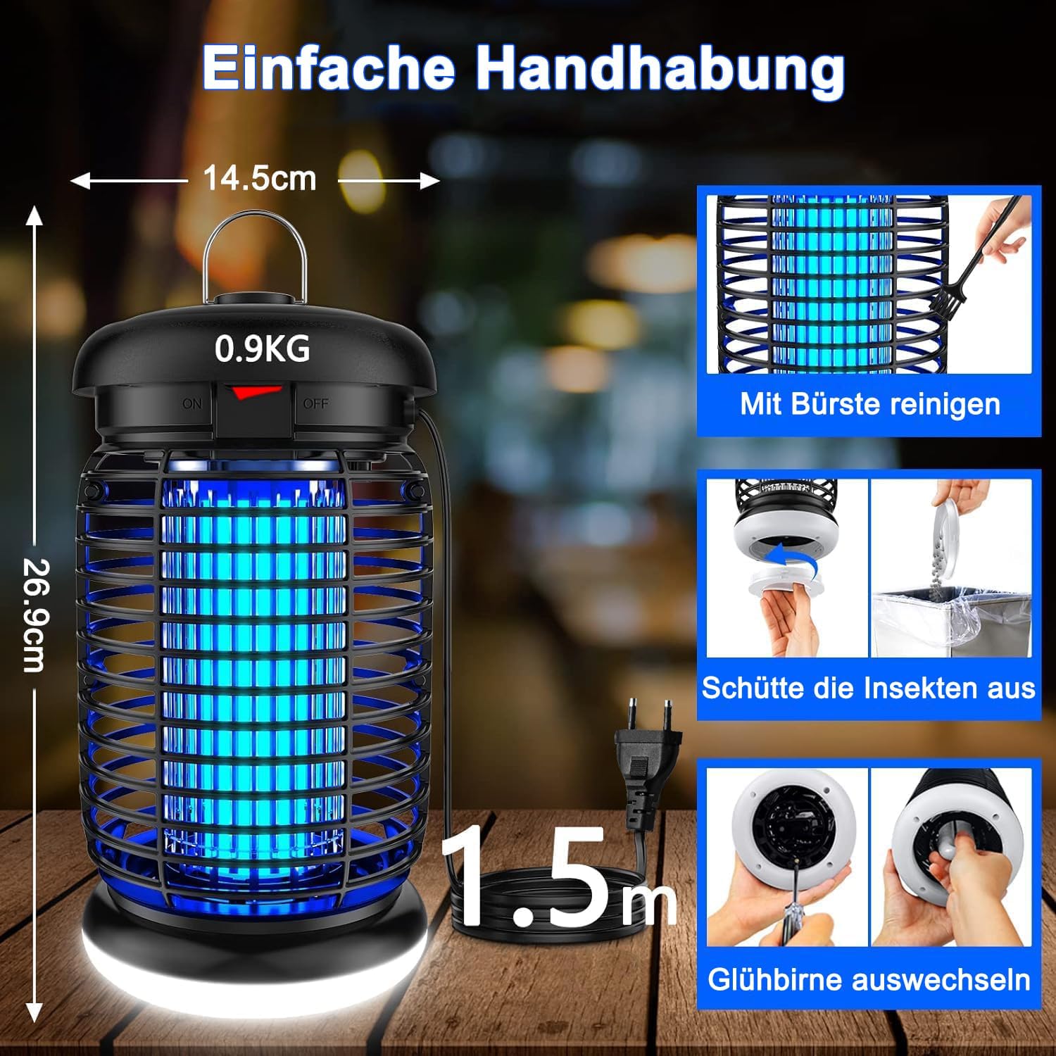 Thumbnail 4 de WUEAOA Insektenvernichter elektrisch mit UV-LED (4200V, 15W) für innen & außen, IPX4