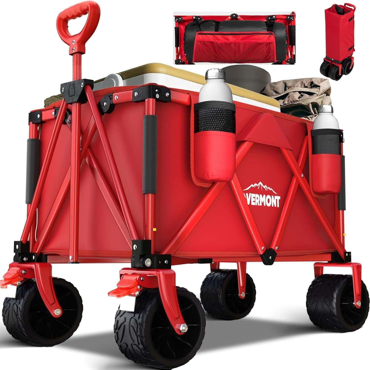 Detalle de Overmont 150kg Festival Camping Trolley on Wheels – Heavy Duty Folding Beach Wagon Cart with Extra Wide Wheels
