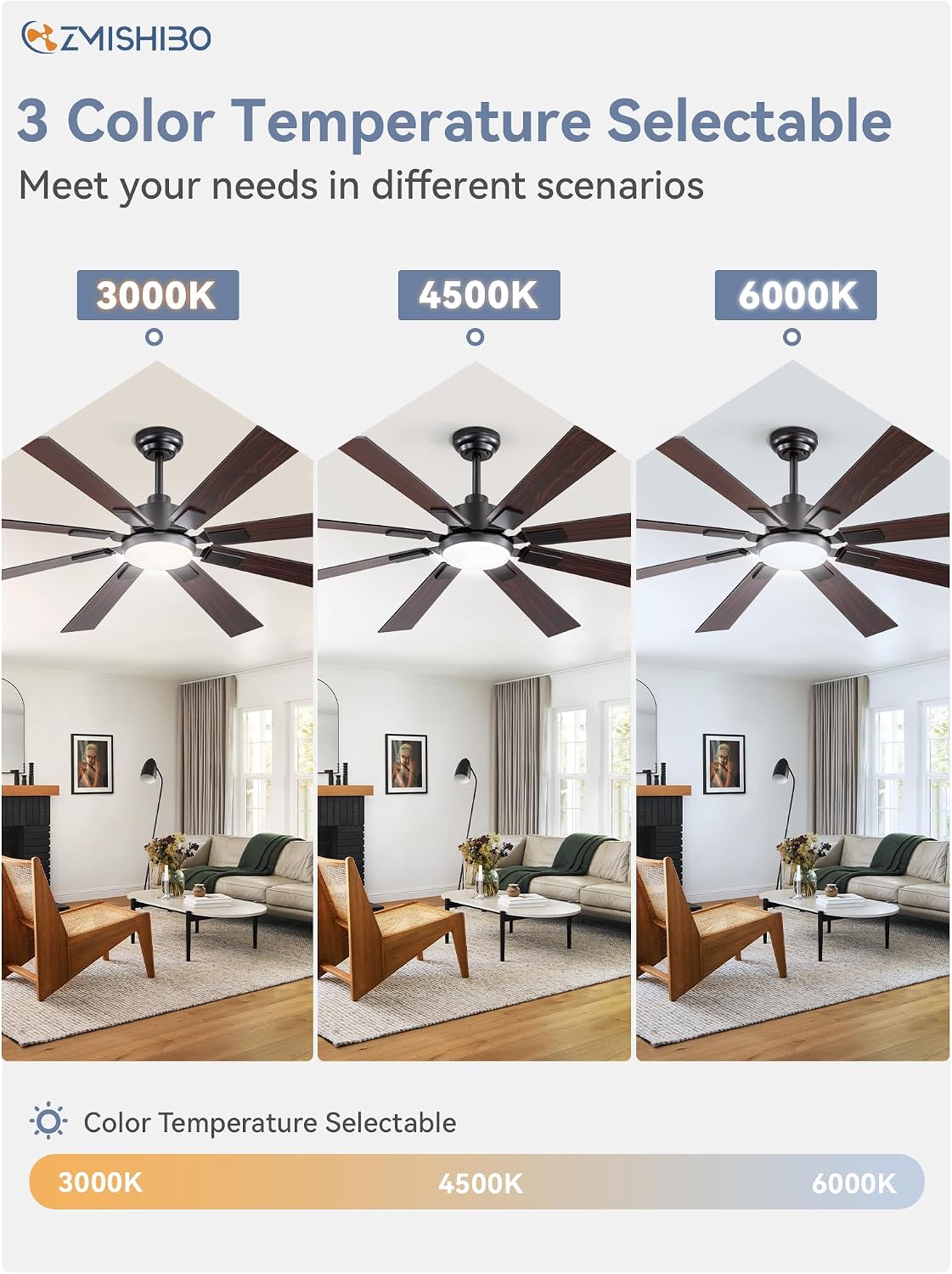 Thumbnail 5 de ZMISHIBO 62 Inch Large Ceiling Fan with Lights