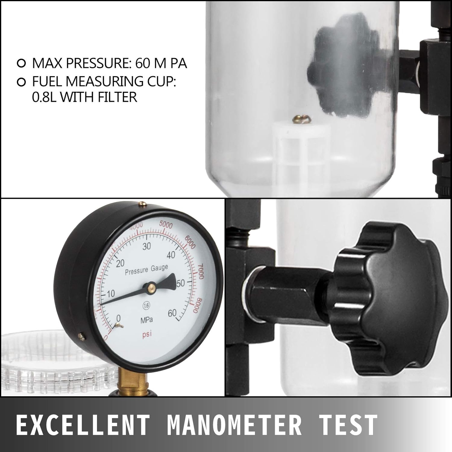 Thumbnail 3 de VEVOR 600-Bar-Einspritzdüsen-Prüfgerät (0,8 l) für Dieselmotoren – Injektorentester mit doppelter Skalierung