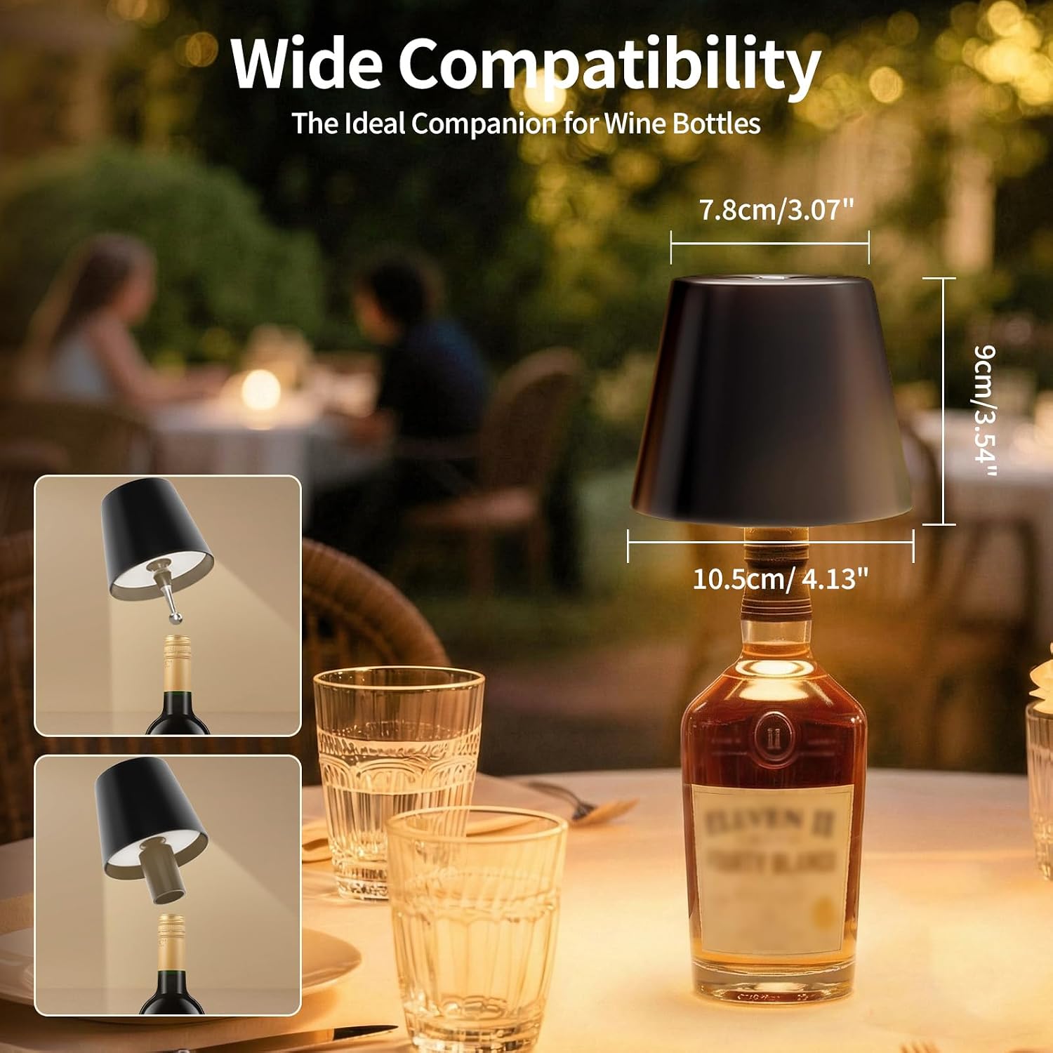 Detalle 2 de UPXNBOR Lot de 2 lampes LED en bouteille — Lampe de table sans fil, intérieur et extérieur, 3 températures de couleur, IP54