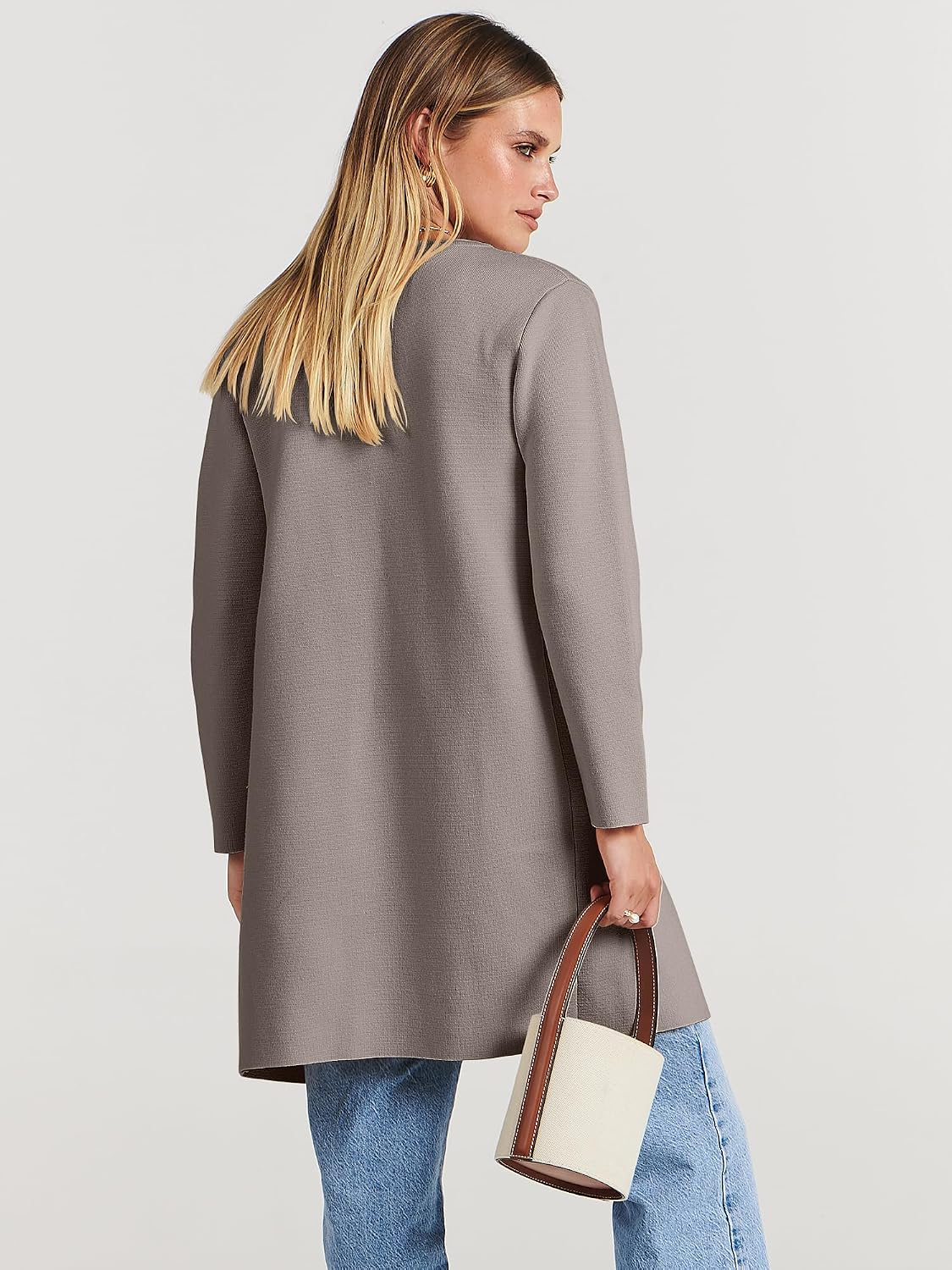 Detalle 2 de ANRABESS Women's Mid-Length Open-Front Cardigan Sweater with Lapels and Pockets