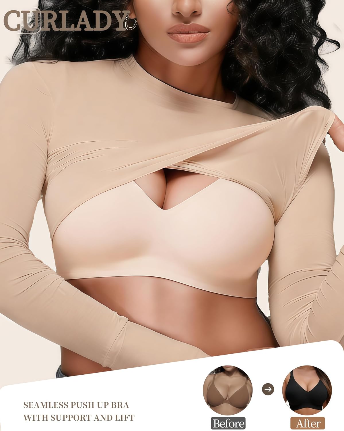 Detalle 2 de Curlady Women’s Wireless Jelly Bra (Seamless, Non-Wired) – Soft Padded T-Shirt Bralette