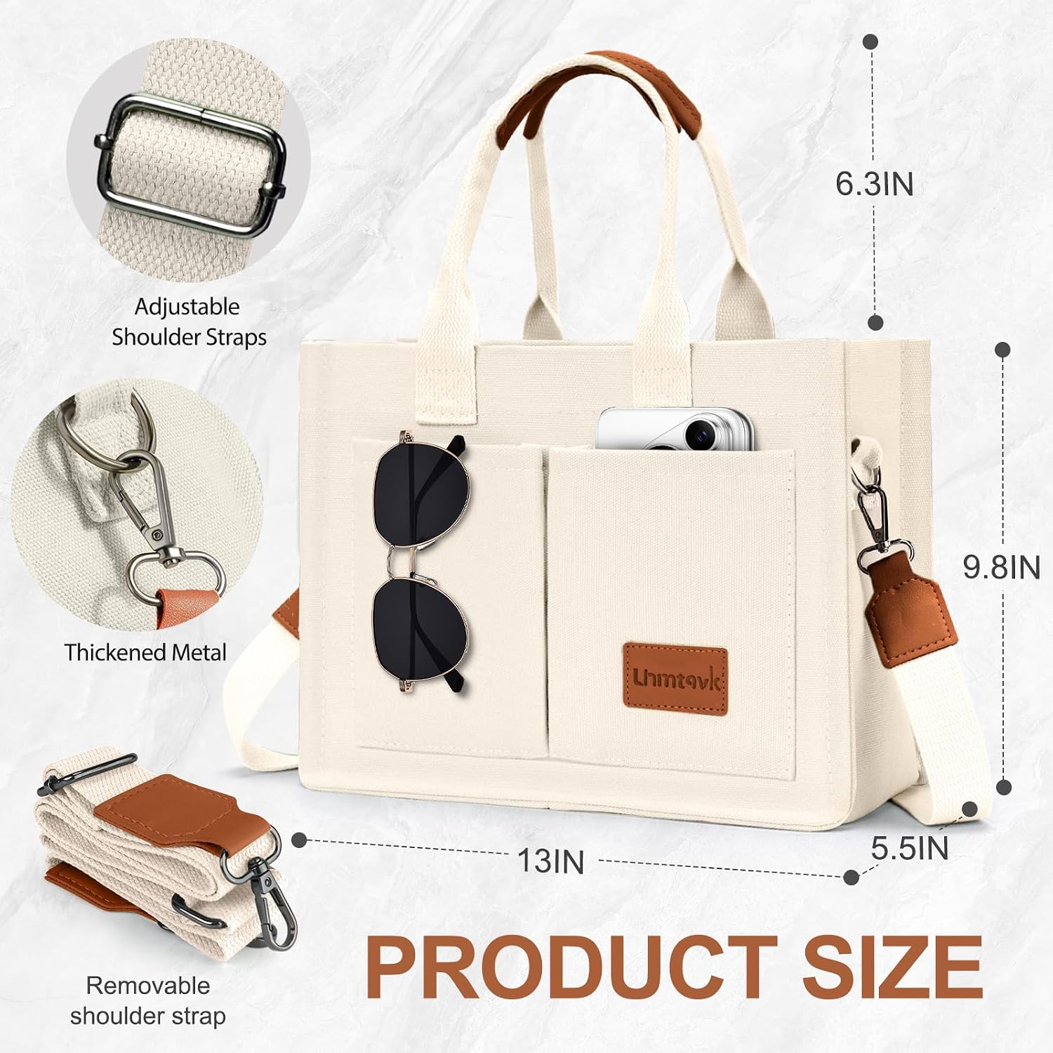 Detalle de LHMTQVK Canvas Tote Bag with 5 Pockets