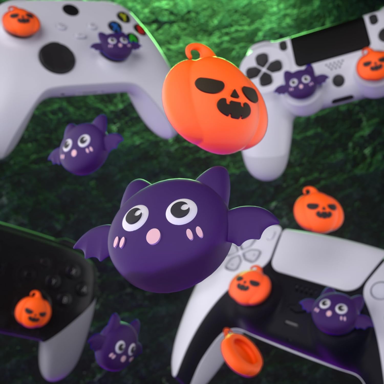 Thumbnail 4 de PlayVital Cute Thumb Grip Caps for PS5/4 Controller — Halloween Pumpkin Bat Silicone Thumbstick Covers