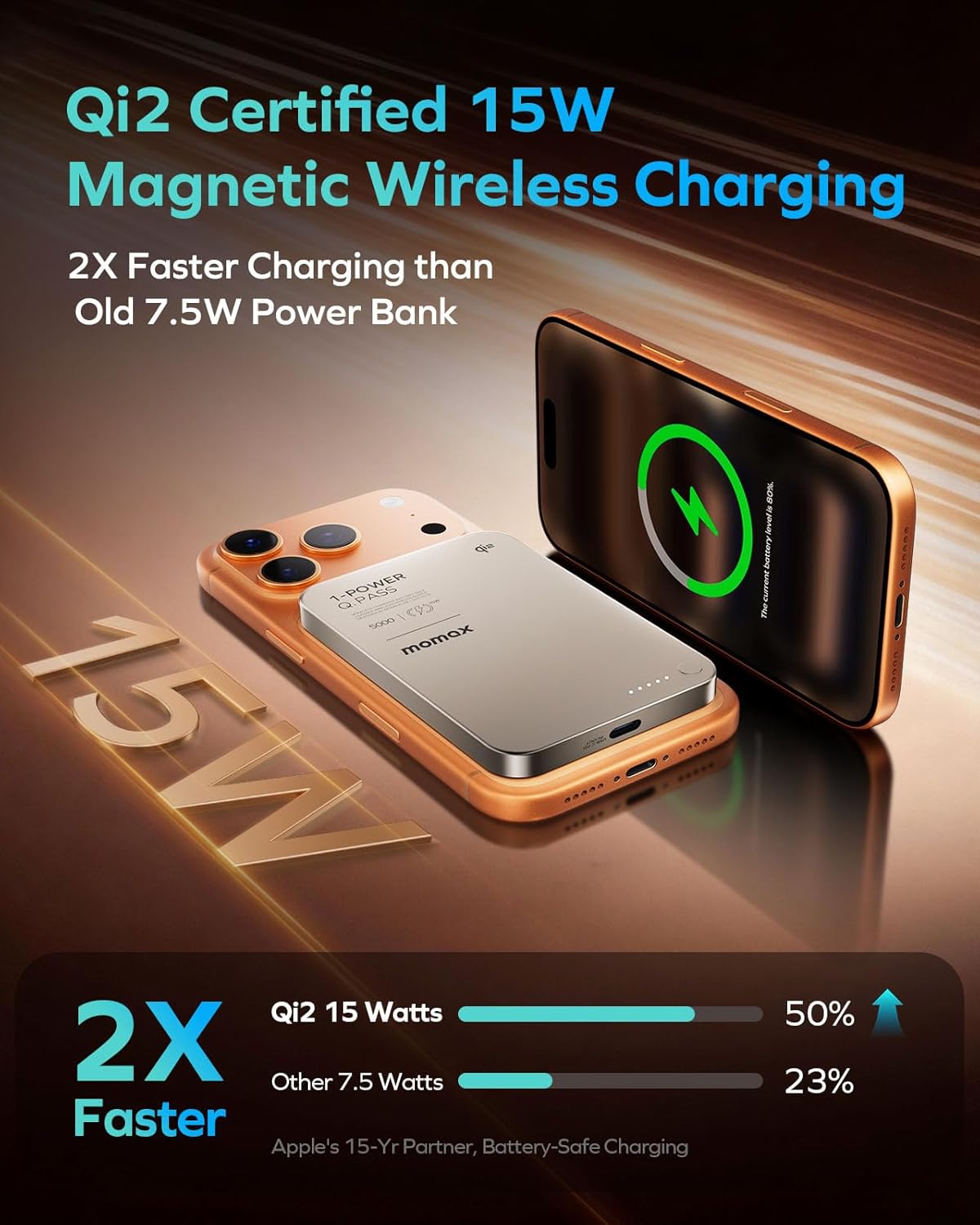 Thumbnail 1 de MOMAX Qi2 MagSafe Power Bank 5000mAh: Ultra-Slim, Ultra-Portable Charging