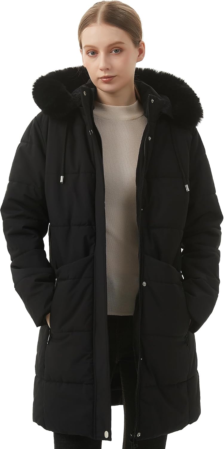 Detalle de MOERDENG Women's Long Winter Puffer Coat, Waterproof with Fleece Lining