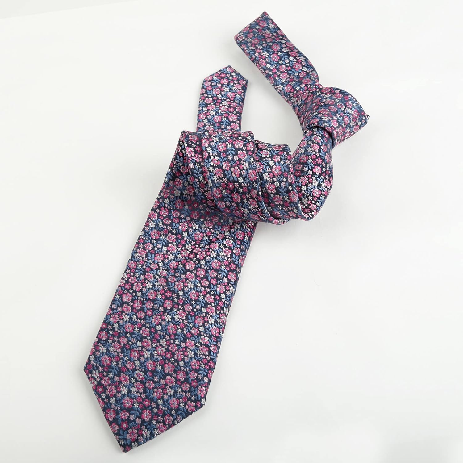 Thumbnail 2 de Alizeal Floral Patterned Wedding Tie with Pocket Square Set – 8cm Wide, Polyester