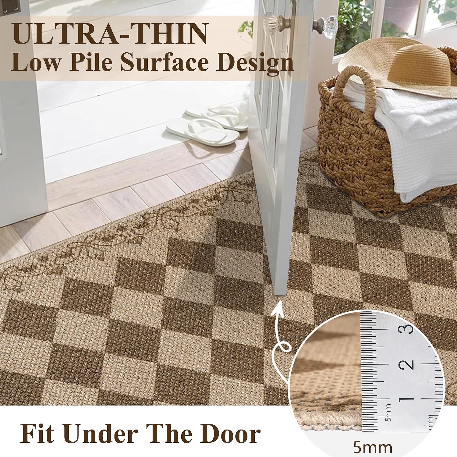Detalle de Cekene Runner Rugs for Hallway 65x180cm – Non-Slip, Washable, Brown