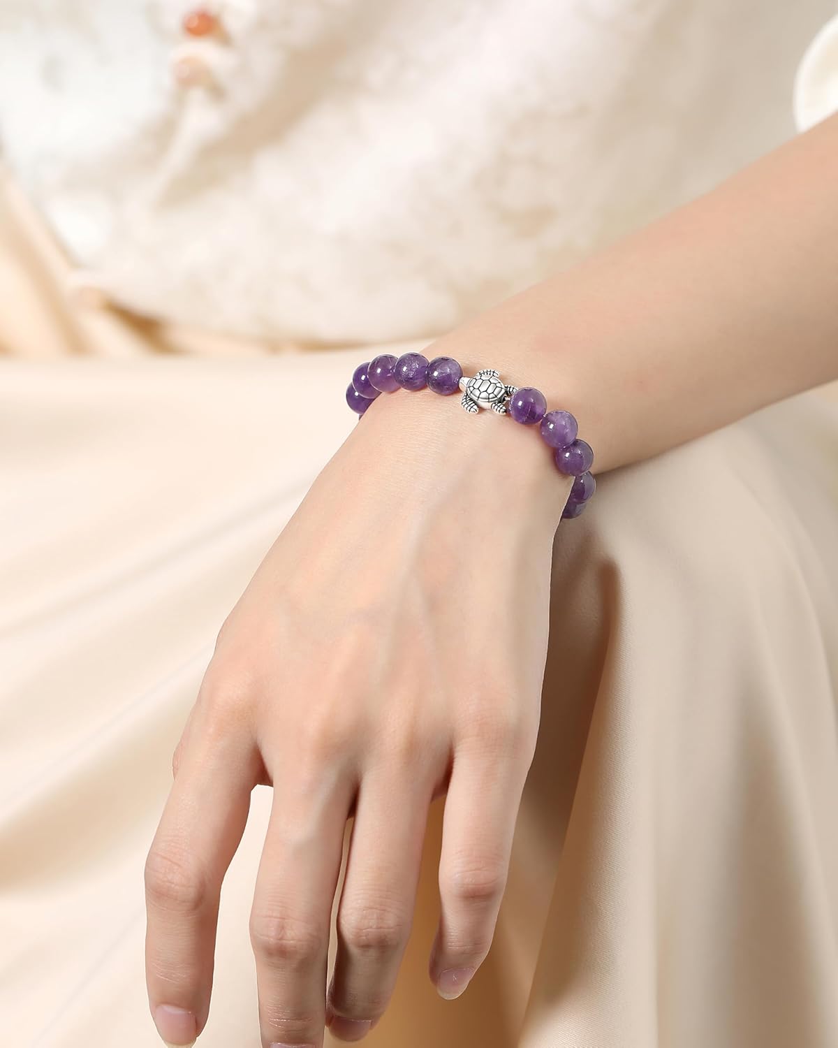 Thumbnail 2 de AWARDSEN 8 mm Animal Themed Crystal Bracelet for Women with Turtle Pendant – Amethyst Beads