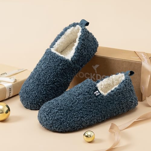 Detalle 2 de RockDove Women's Faux Shearling Closed-Back Slippers, UK 6, Lake Blue, Memory Foam