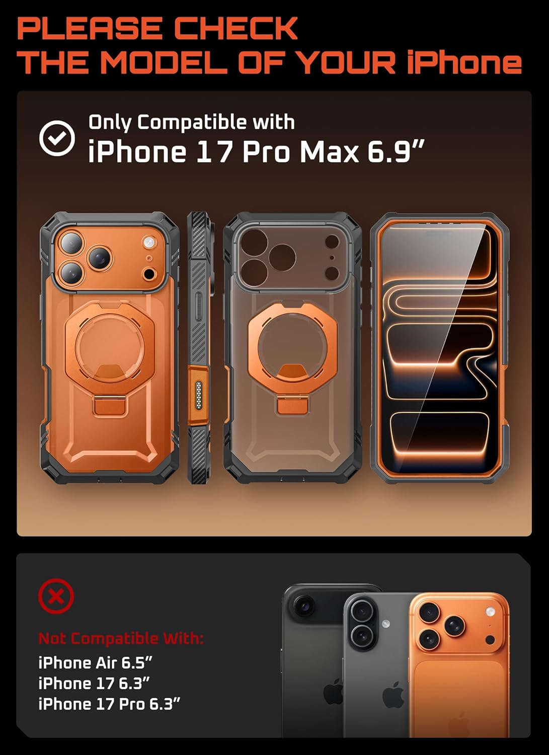 Thumbnail 1 de SUPCASE UBGrip Pro for iPhone 17 Pro Max Case with Built-in Tempered Glass, Kickstand, MagSafe, and Camera Cover (Coral)
