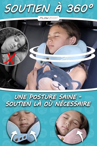 Detalle 2 de FLOWZOOM Coussin de voyage enfant réglable en mousse à mémoire, bleu, taille M