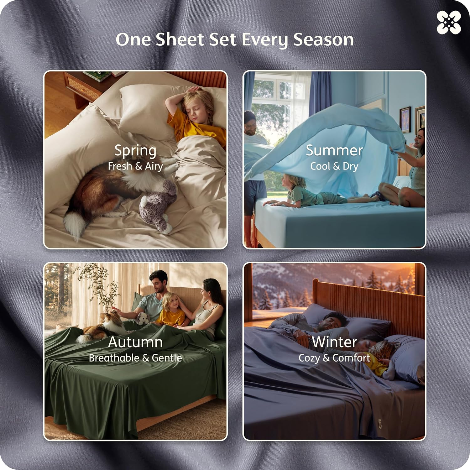 Detalle 2 de Bedsure King Size Bamboo Rayon Sheet Set, 4-Piece, Dark Grey